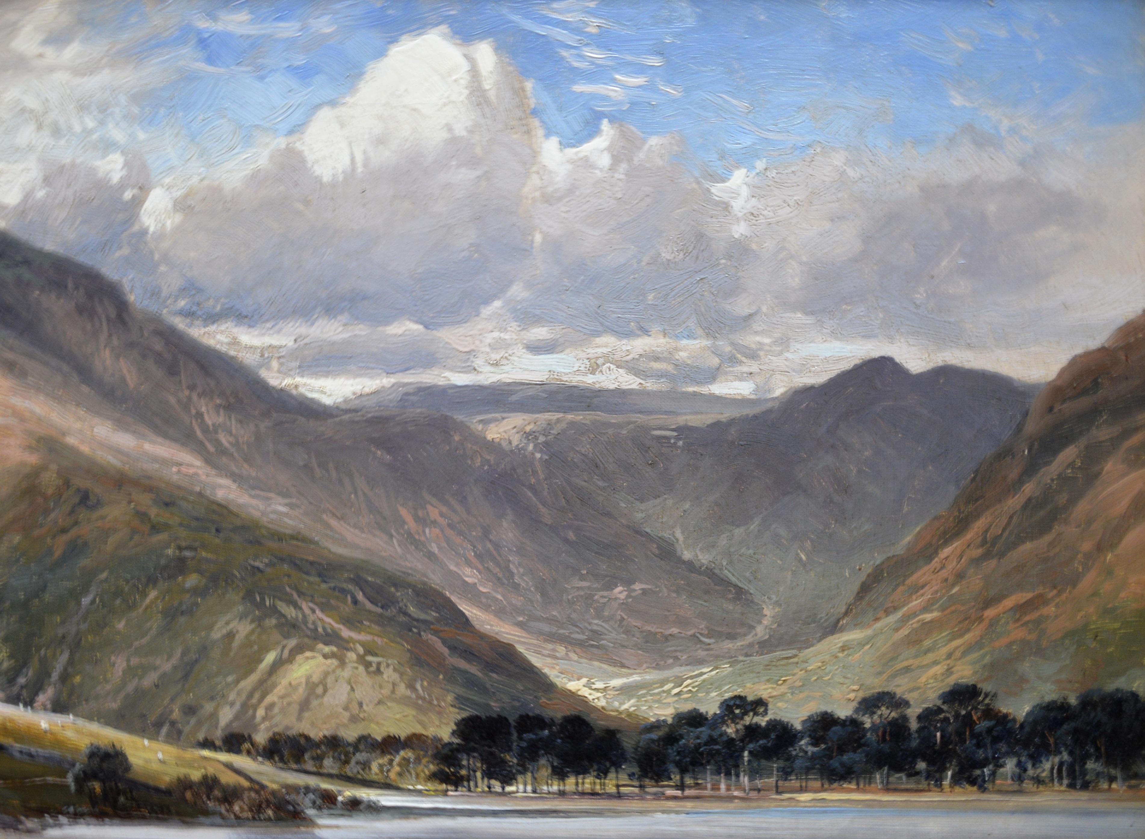 Scafell Pike from Wastwater - 19th Century English Landscape Oil Painting - Brown Animal Painting by Clarence Roe