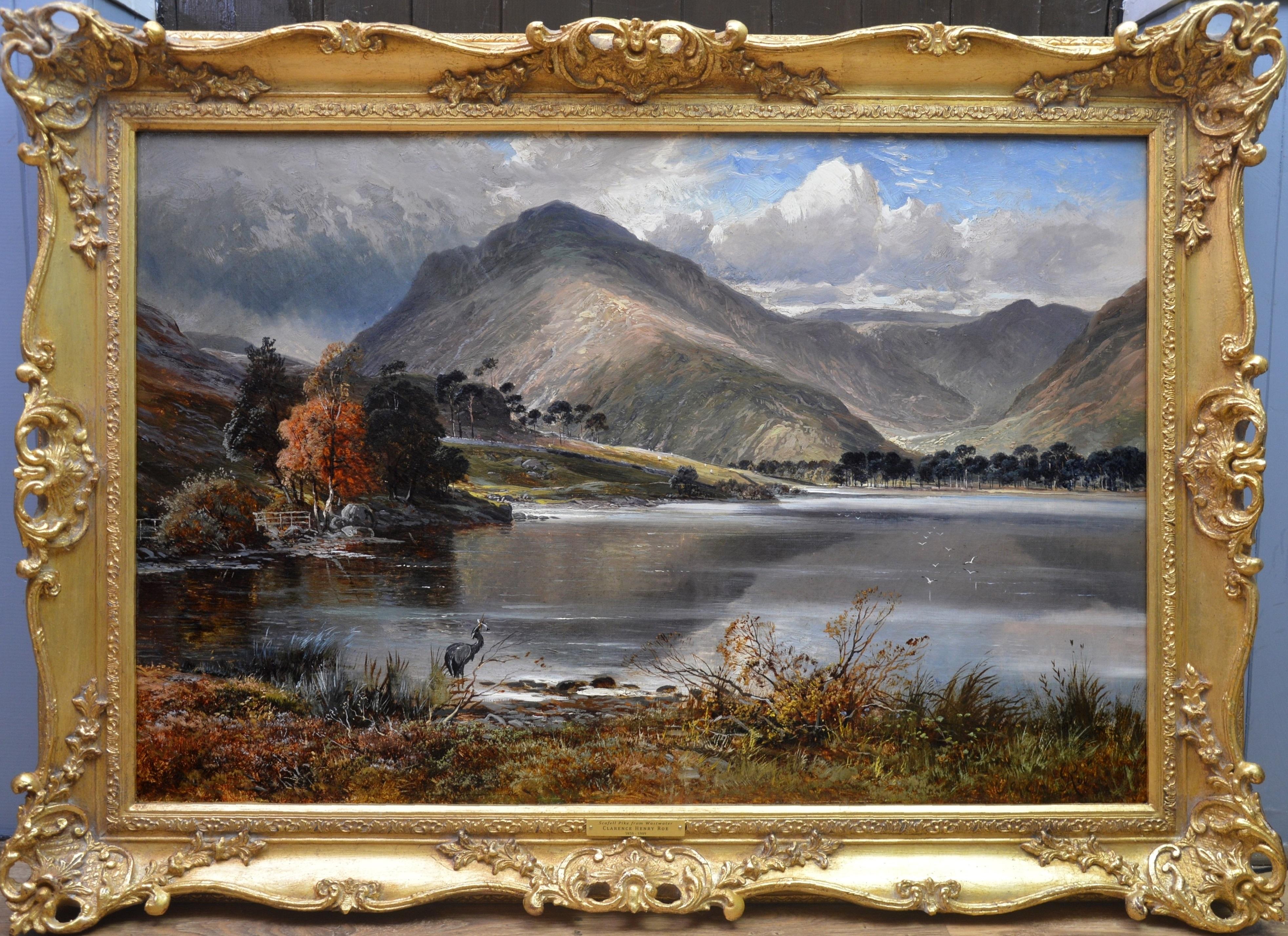 Clarence Roe Animal Painting - Scafell Pike from Wastwater - 19th Century English Landscape Oil Painting