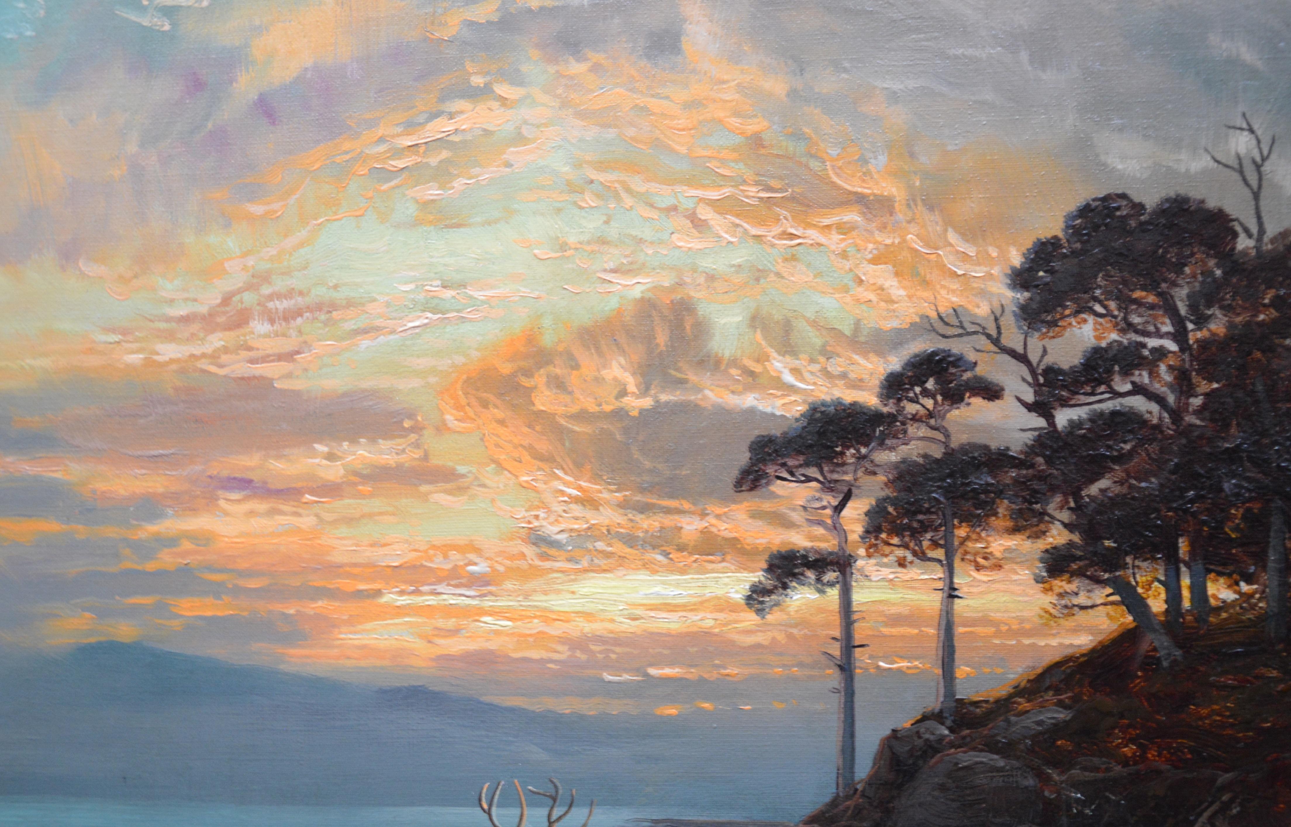 Sunset, Loch Katrine - 19th Century Scottish Landscape Oil Painting 2