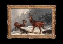 Winter Highland Stag & Doe, 19th century by Clarence Henry Roe (1850-1909) -