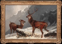 Winter Highland Stag & Doe, 19th century by Clarence Henry Roe (1850-1909) -