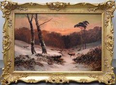 Winter Sunset - 19th Century Landscape Oil Painting