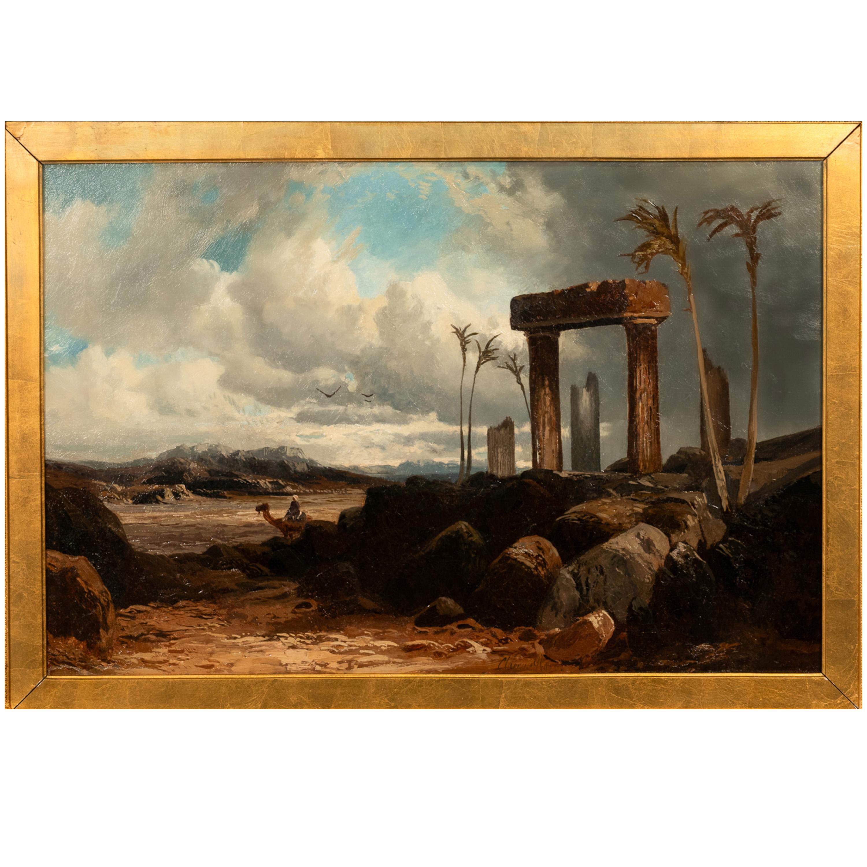 Antico olio su tela del XIX secolo di grandi dimensioni Pittura orientalista Palmira Siria 1880 - Painting di Clarence Rowe