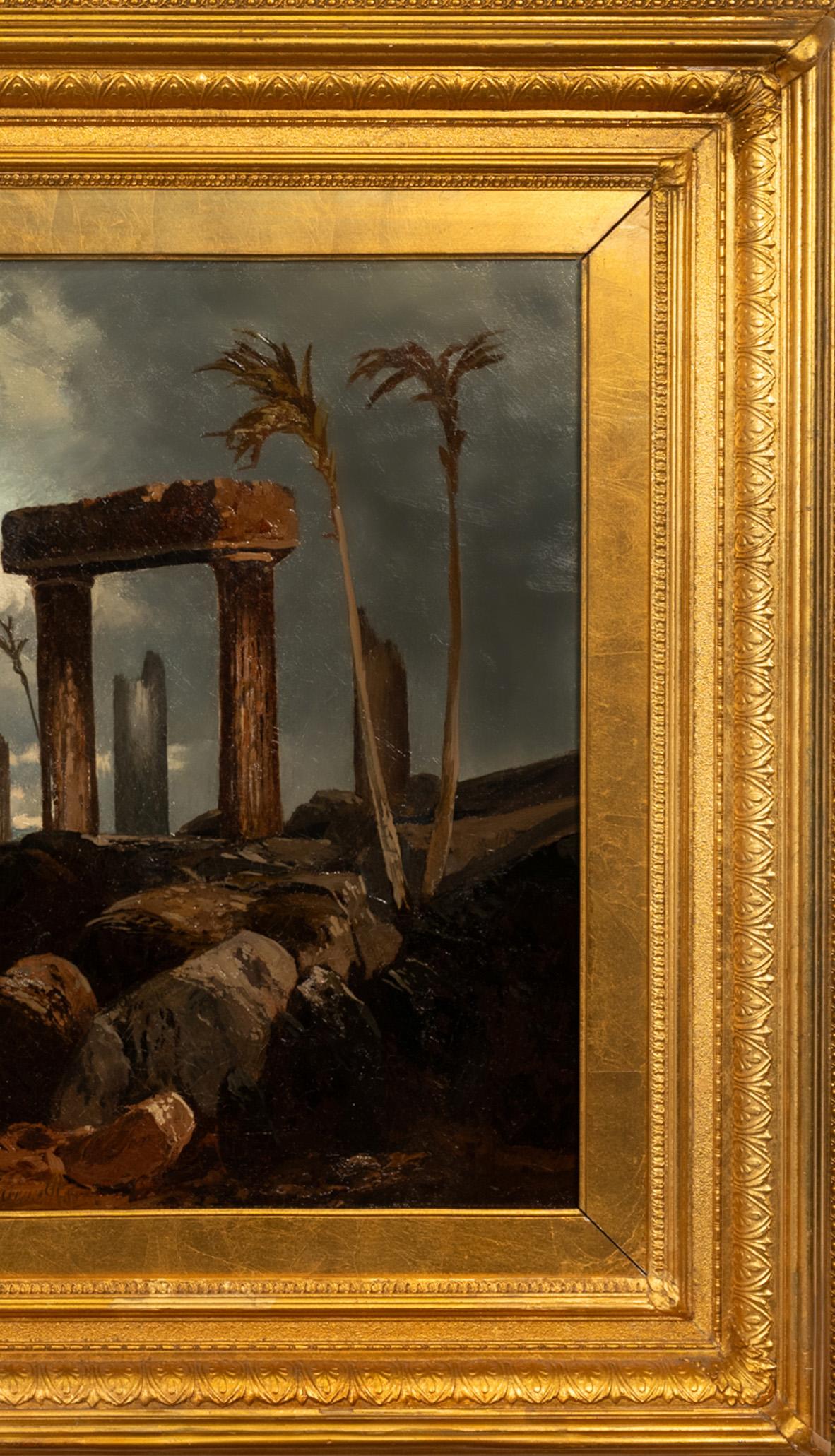 Grande huile sur toile ancienne du 19ème siècle représentant Palmyra, Syrie orientaliste, 1880 en vente 3