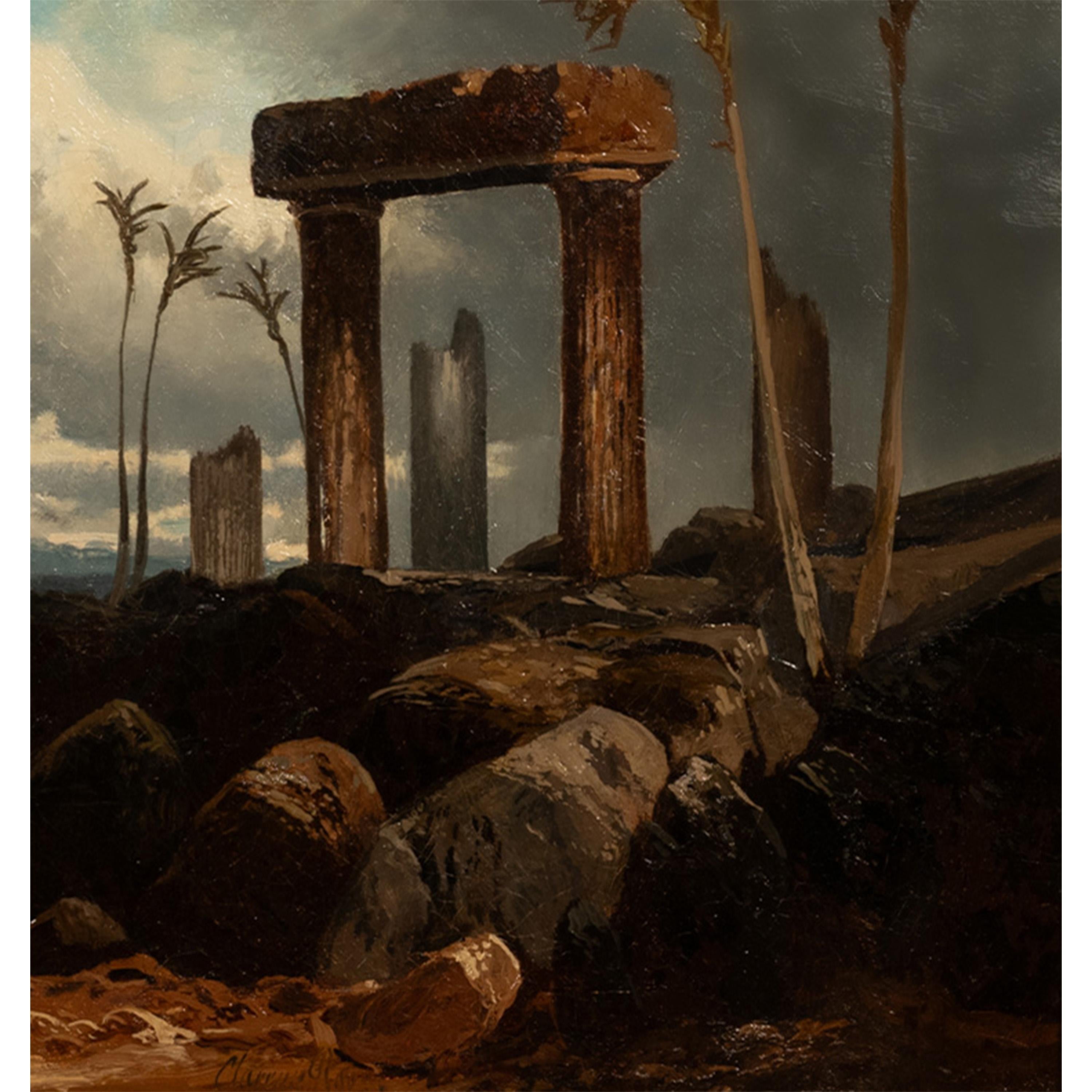 Grande huile sur toile ancienne du 19ème siècle représentant Palmyra, Syrie orientaliste, 1880 en vente 4