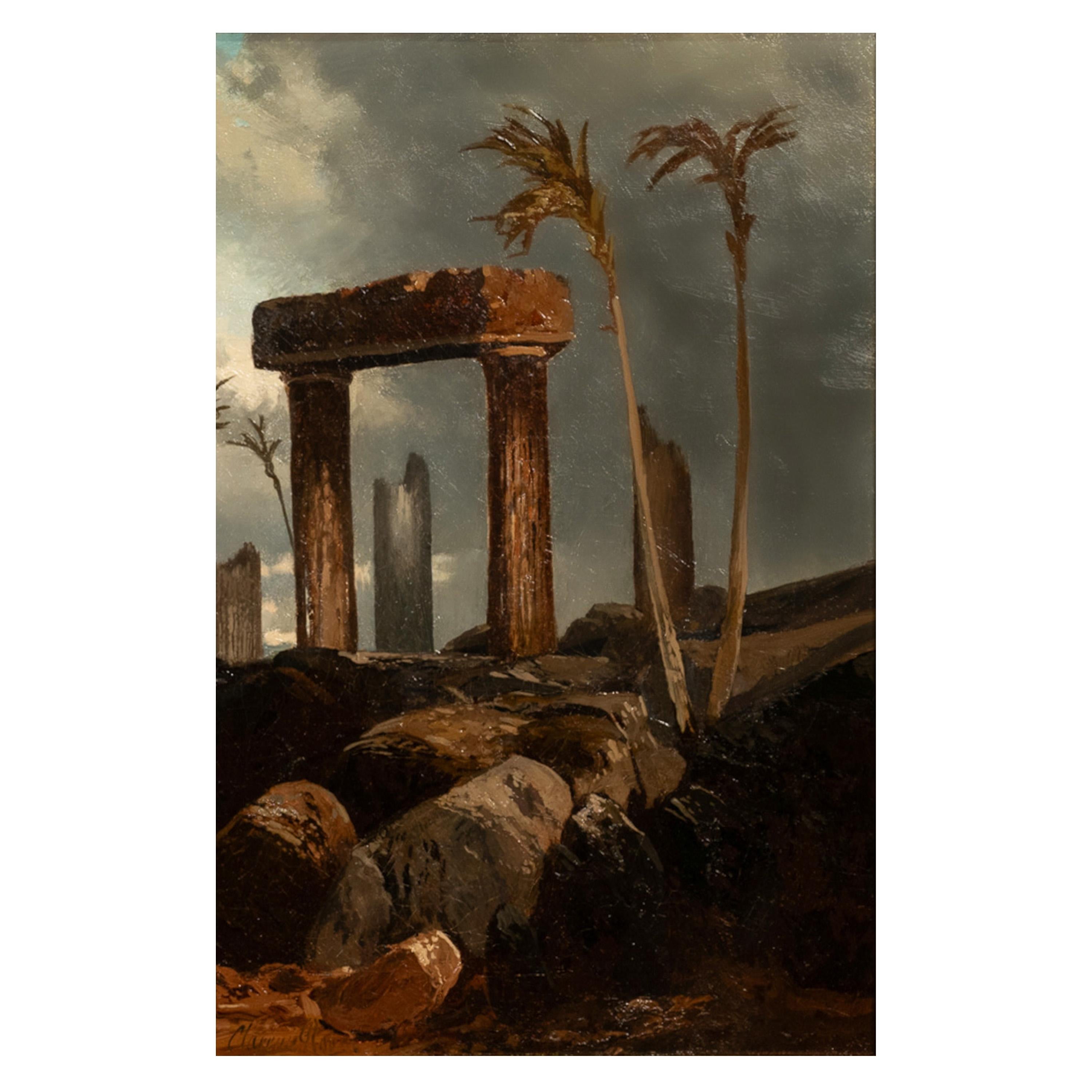 Antico olio su tela del XIX secolo di grandi dimensioni Pittura orientalista Palmira Siria 1880 in vendita 3