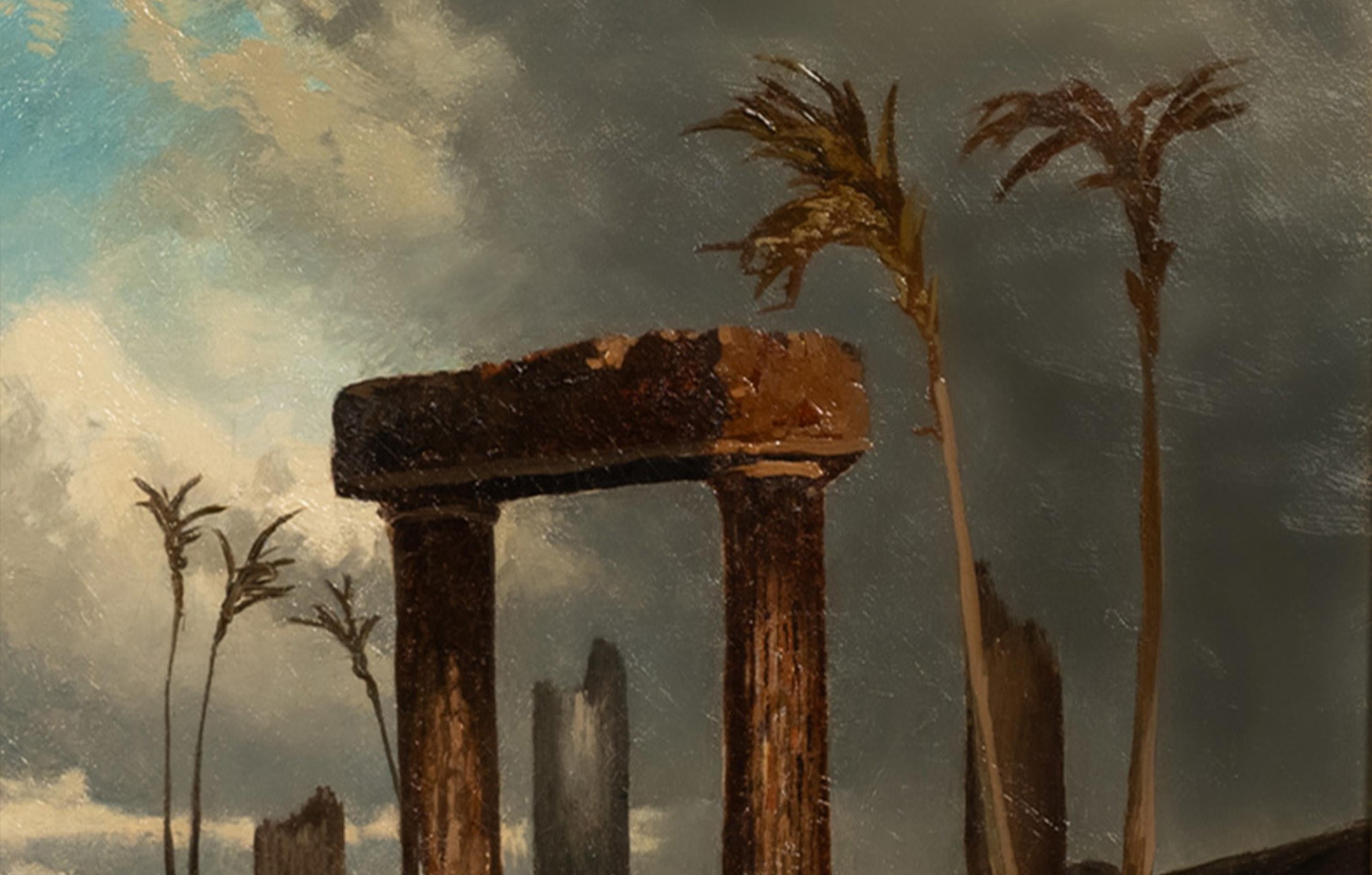 Grande huile sur toile ancienne du 19ème siècle représentant Palmyra, Syrie orientaliste, 1880 en vente 5