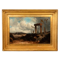 Grande huile sur toile ancienne du 19ème siècle représentant Palmyra, Syrie orientaliste, 1880