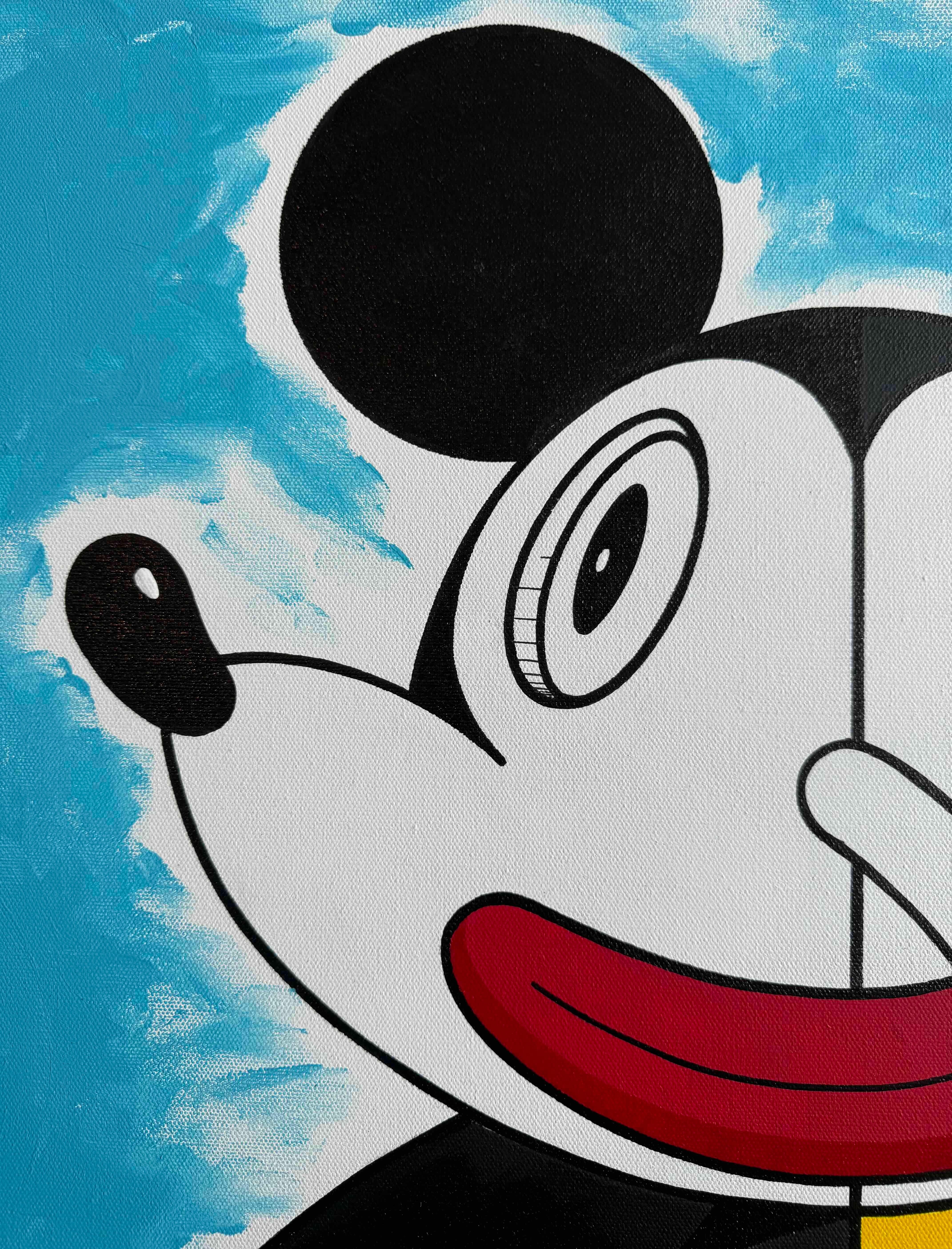 Oreo Mickey contemporary pop art character interior figurative red blue yellow (Grau), Portrait Painting, von Clarence Ruth