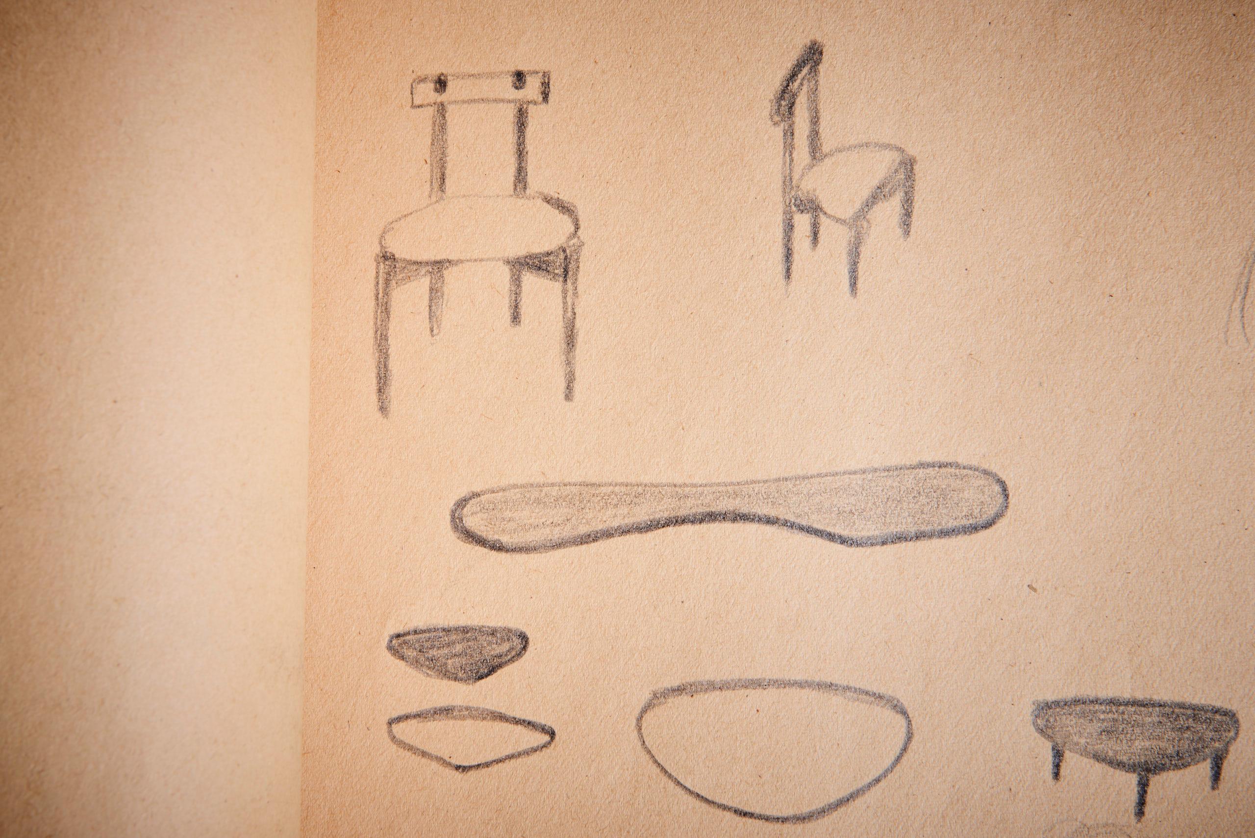 Clarence Teed Collection of a Chair, one Platter a Sculpture and a Sketch Book For Sale 2