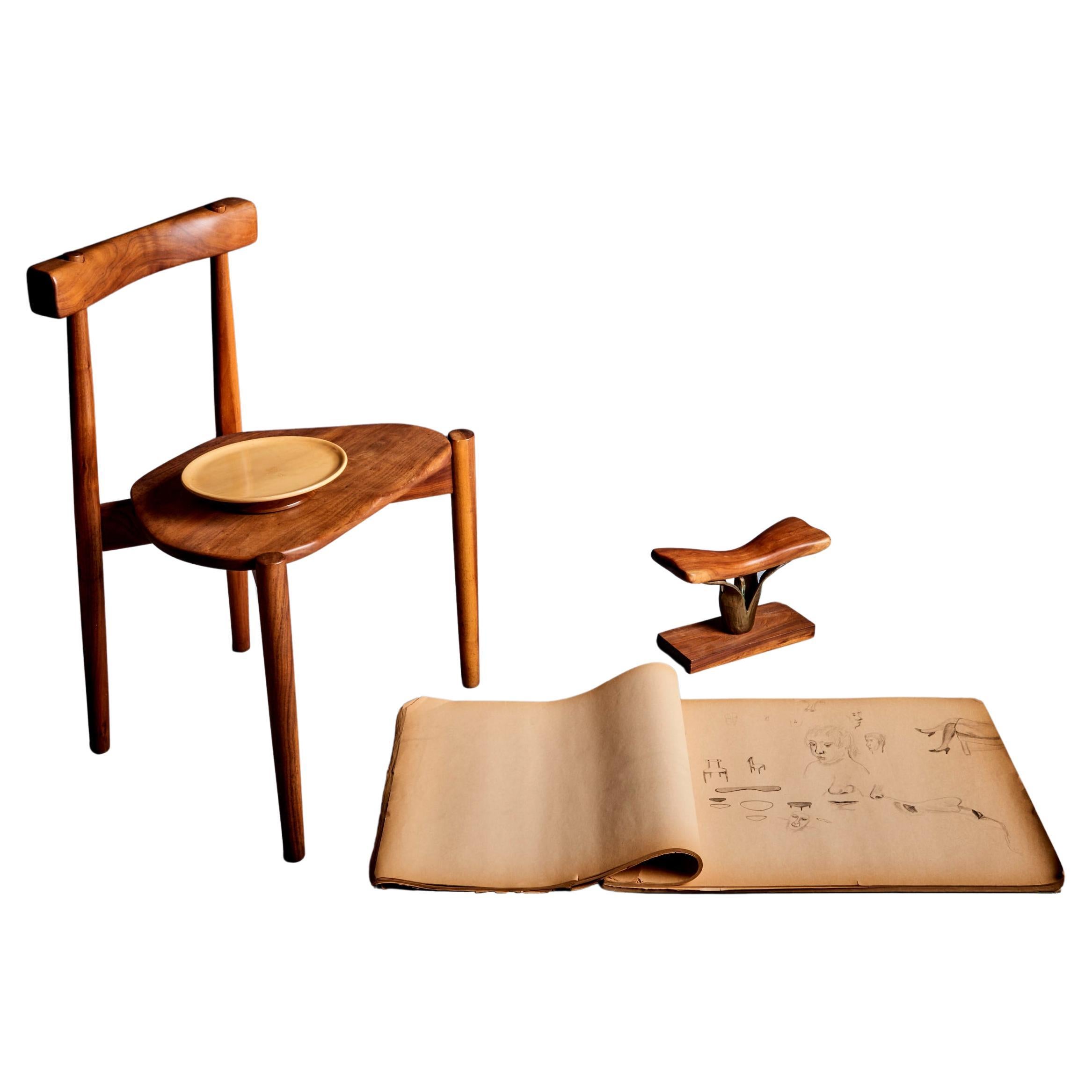 Clarence Teed Collection of a Chair, one Platter a Sculpture and a Sketch Book For Sale