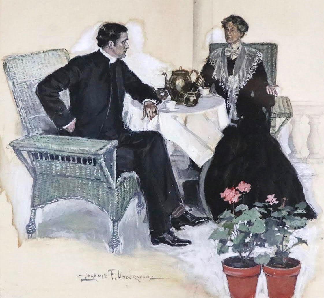 Figurative Painting de Clarence Underwood - Tomar el té