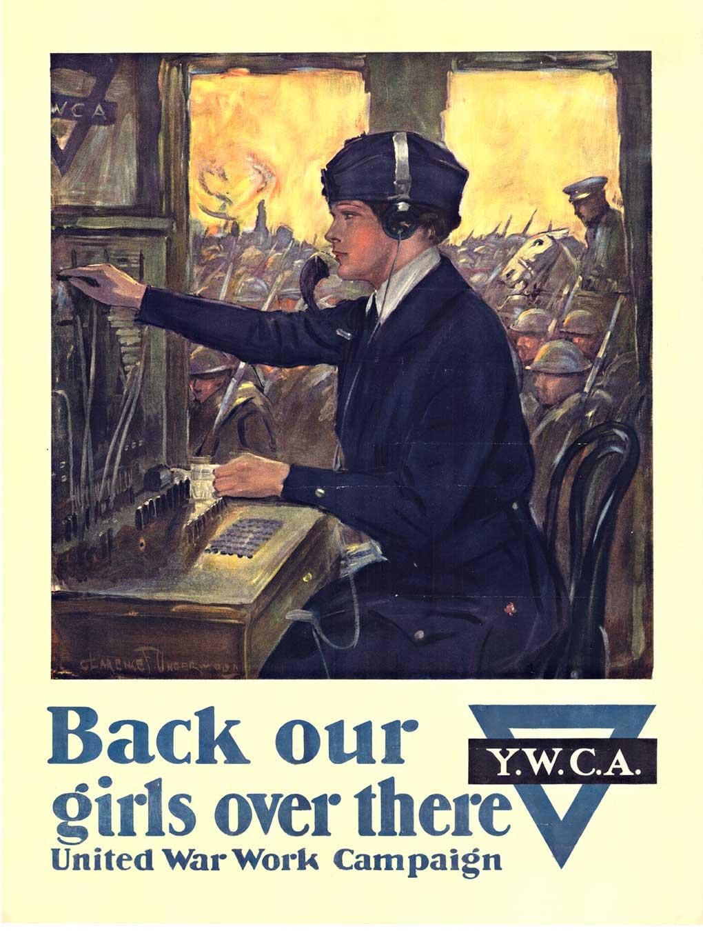 Affiche originale "Back Our Girls Over There, YWCA" de la Première Guerre mondiale