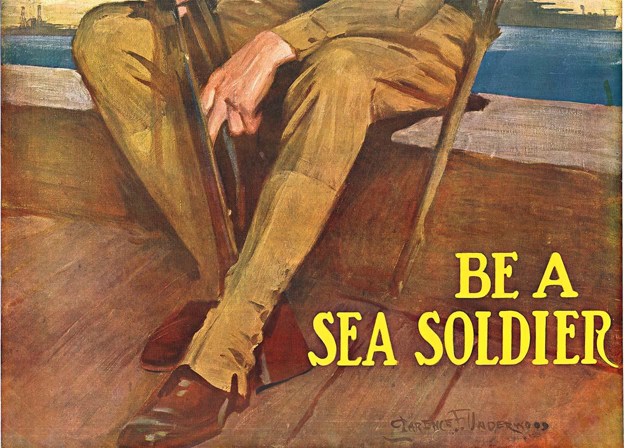 Originale degli Stati Uniti.  Marin Be a Sea Soldier poster d'epoca della Prima Guerra Mondiale - Print Realismo americano di Clarence Underwood
