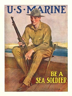 Originale degli Stati Uniti.  Marin Be a Sea Soldier poster d'epoca della Prima Guerra Mondiale