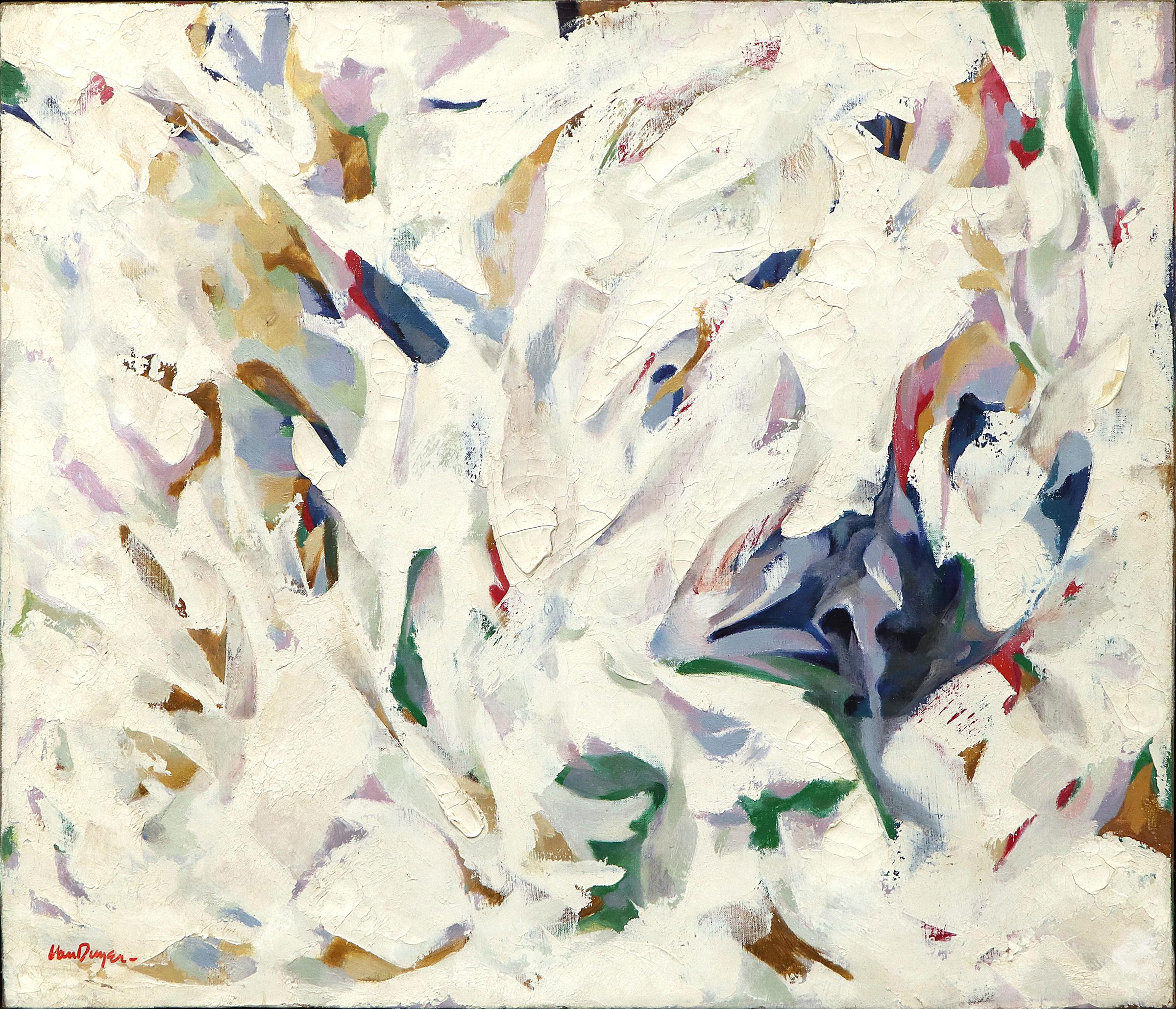 Spring Thaw, Late 20th Century Multicolor Abstract Oil Painting, White Blue Pink For Sale 6