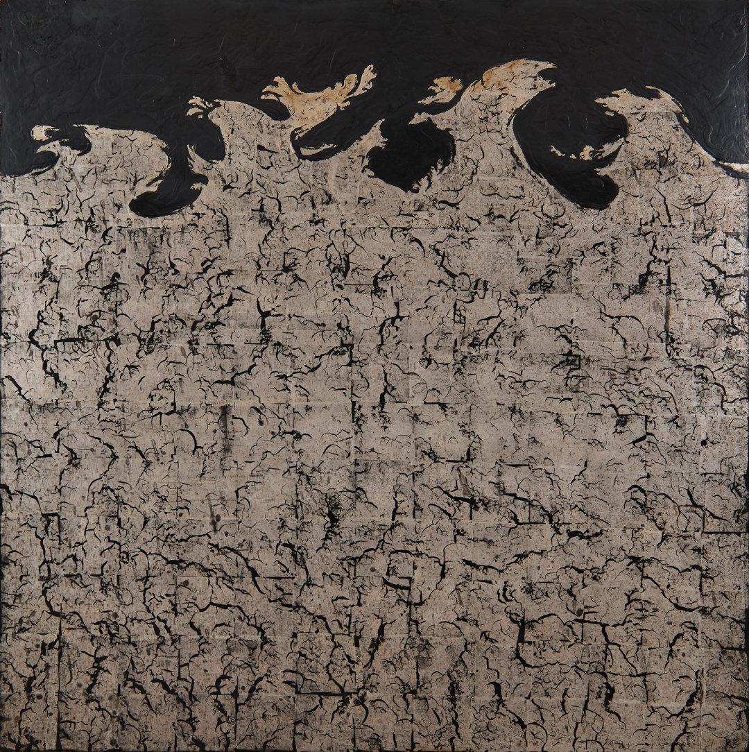 Abstract Painting di Clarence Van Duzer - Il mare, grande dipinto astratto di metà secolo, artista della scuola di Cleveland