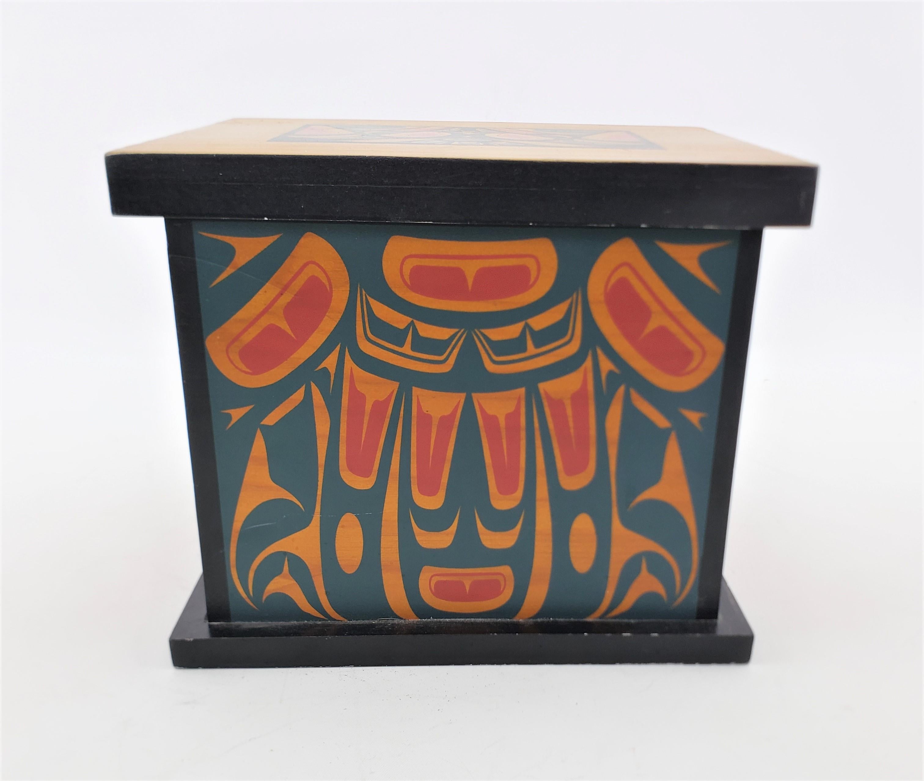 Canadian Clarence Wells Signed West Coast Haida Styled Decorative Wooden Box