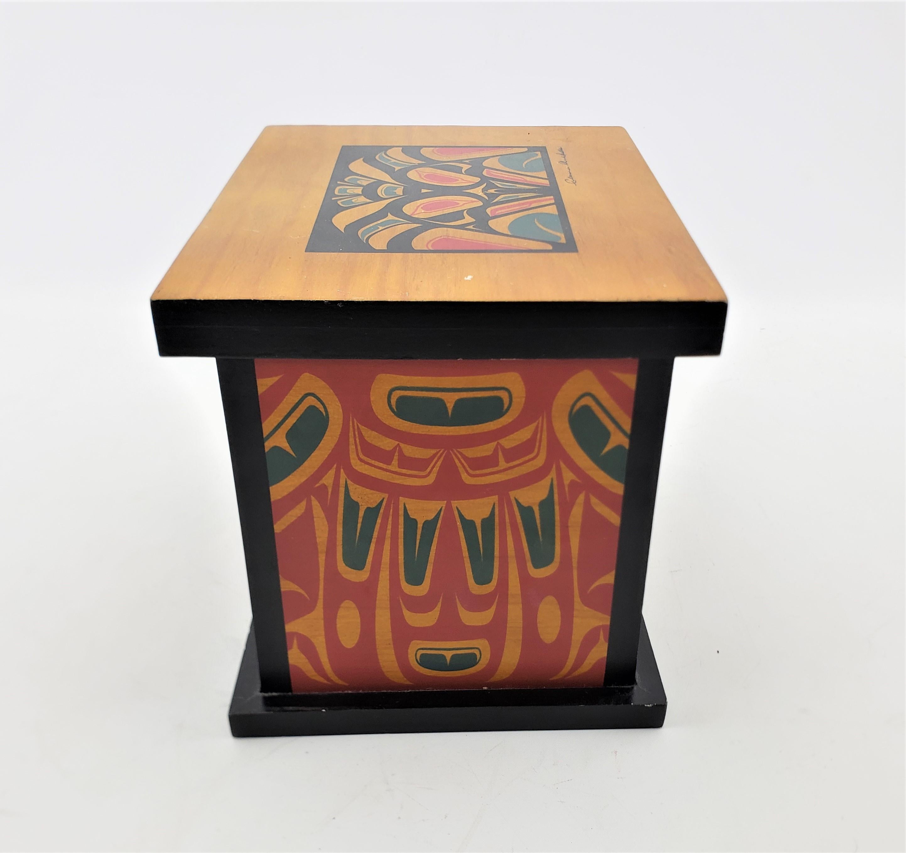 Painted Clarence Wells Signed West Coast Haida Styled Decorative Wooden Box