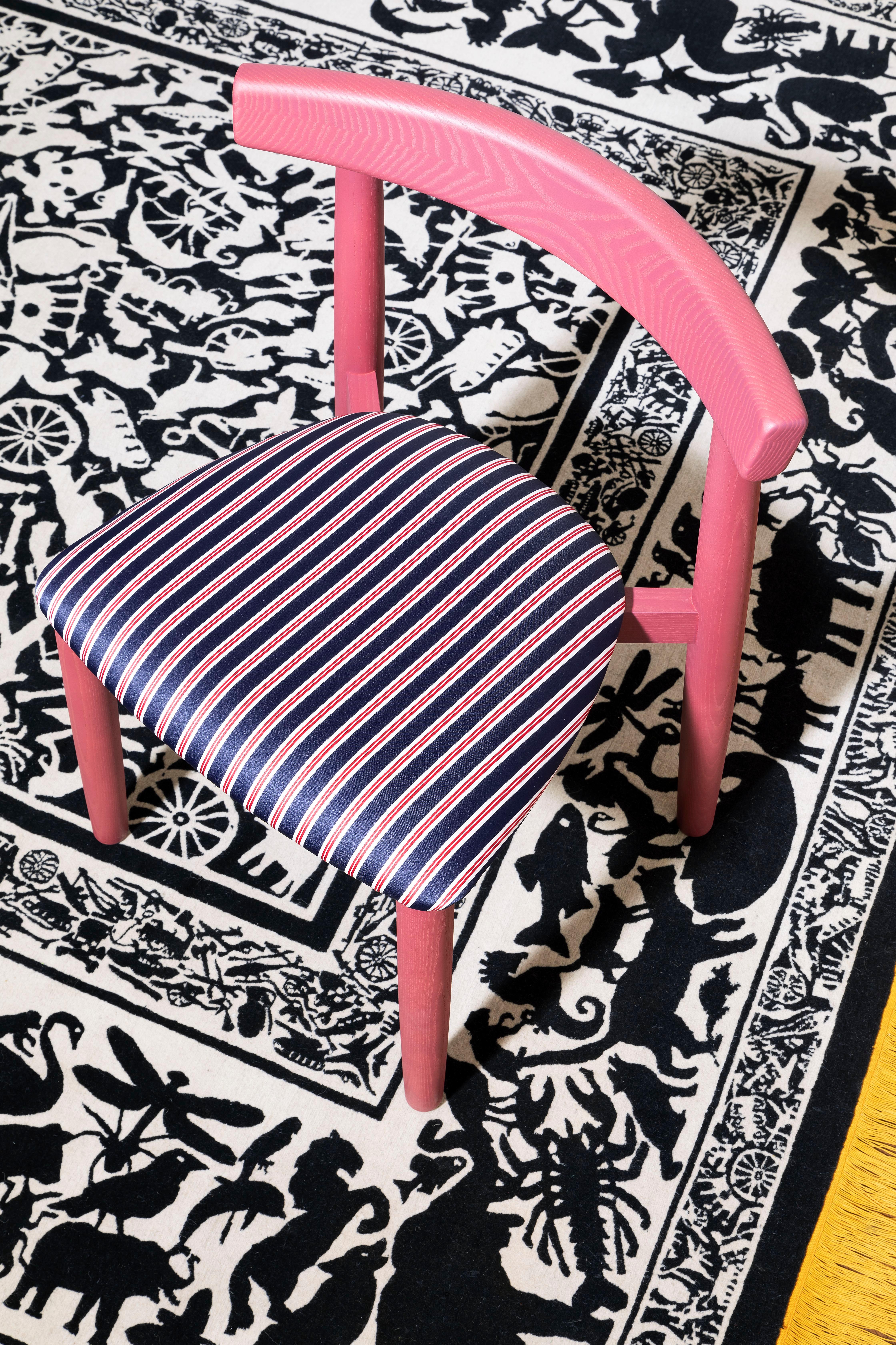 Italian Claretta Bold Chair in Walnut Base with Grey Velvet Seat by Florian Schmid For Sale
