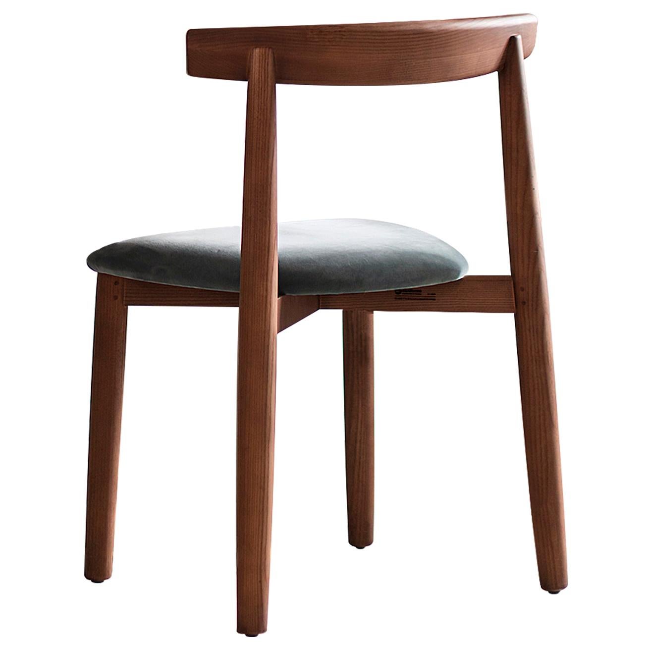 Claretta Bold Chair in Walnut Base with Grey Velvet Seat by Florian Schmid For Sale