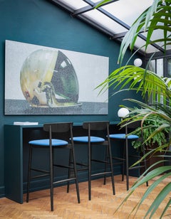 Claretta Large Stool in Tanimo Ultramarine Blue Upholstery with Black Ash Frame