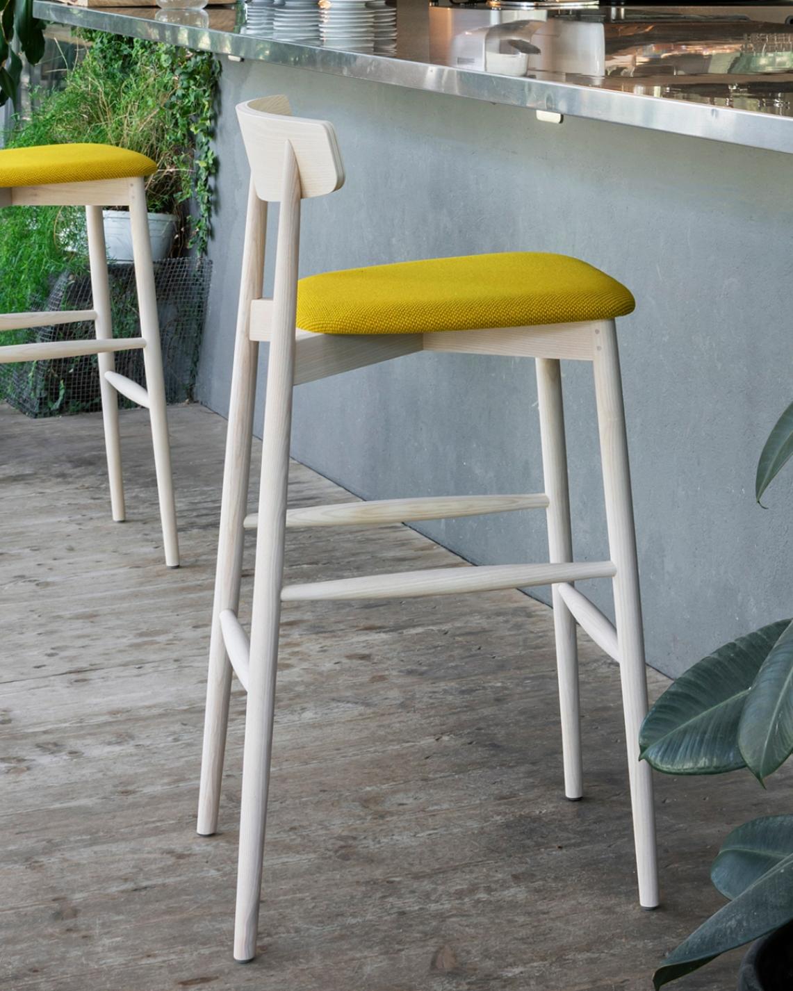 Italian Claretta Large Stool in Tanimo Ultramarine Blue Upholstery with Black Ash Frame For Sale
