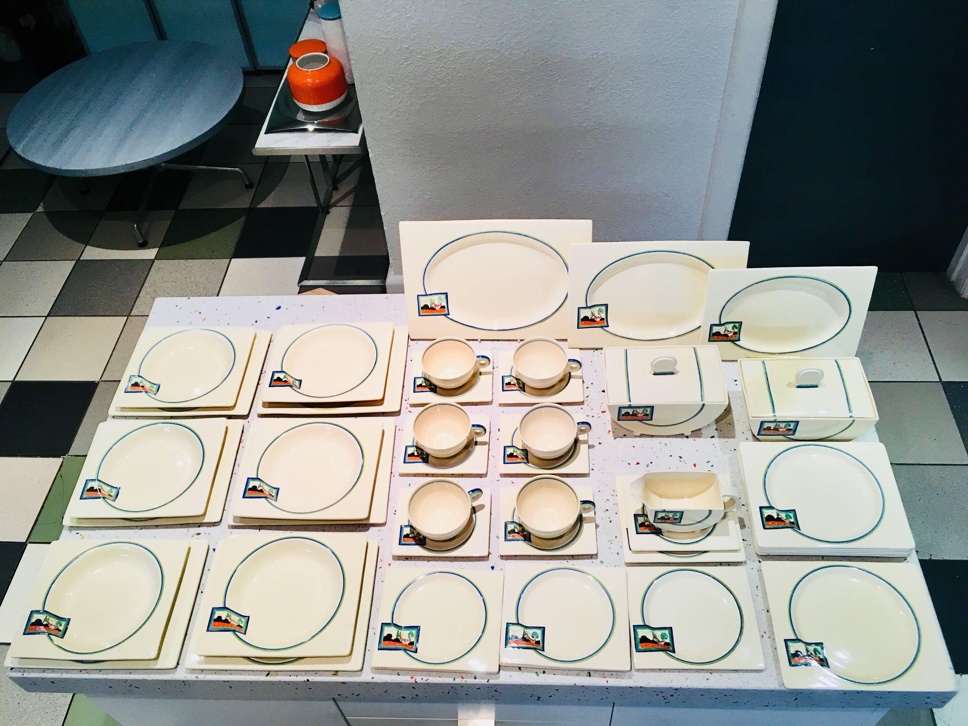Acquired from a very dedicated lifelong Clarice Cliff collector, we are pleased to offer arguably the most impressive Clarice Cliff Biarritz set to come to market in recent memory. Makers mark to each piece (excluding tureen lids).

Presents in