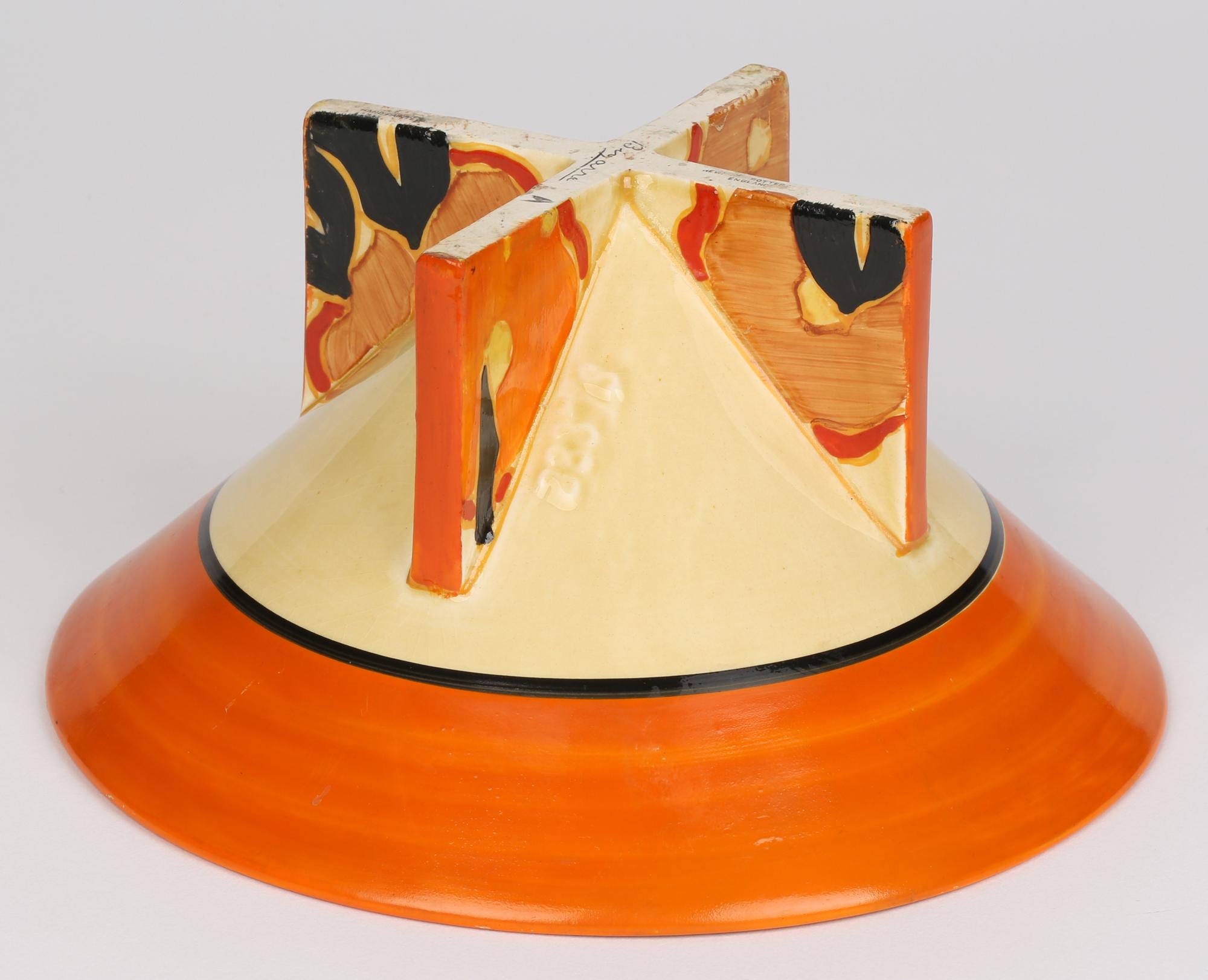 Clarice Cliff Art Deco Bizarre Conical Orange Chintz Hand Painted Bowl 2