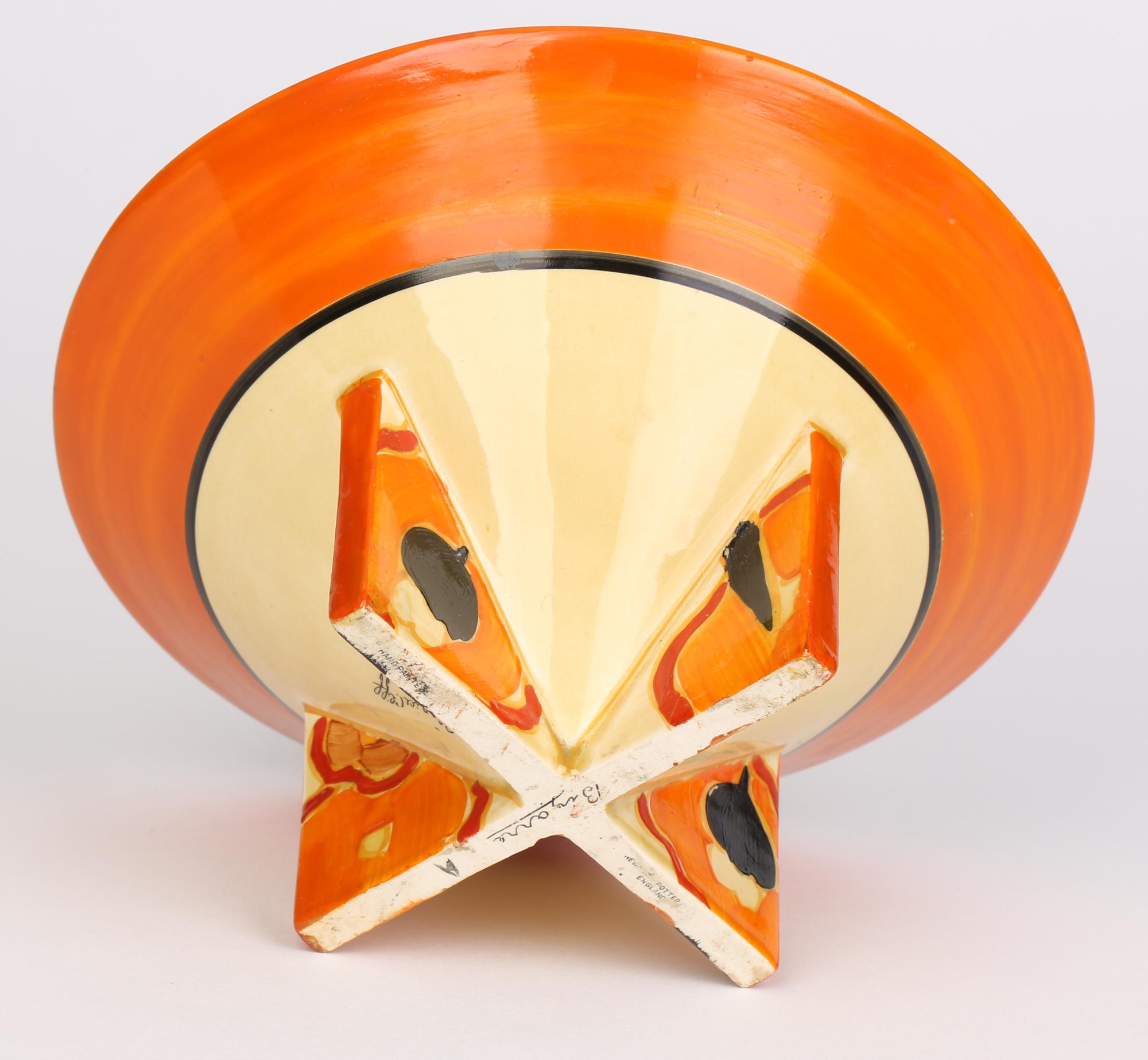 Clarice Cliff Art Deco Bizarre Conical Orange Chintz Hand Painted Bowl 4