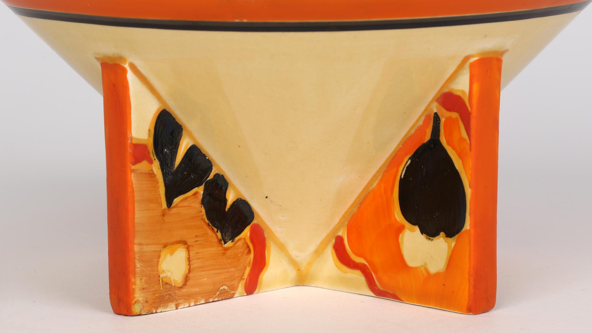 Clarice Cliff Art Deco Bizarre Conical Orange Chintz Hand Painted Bowl In Good Condition In Bishop's Stortford, Hertfordshire