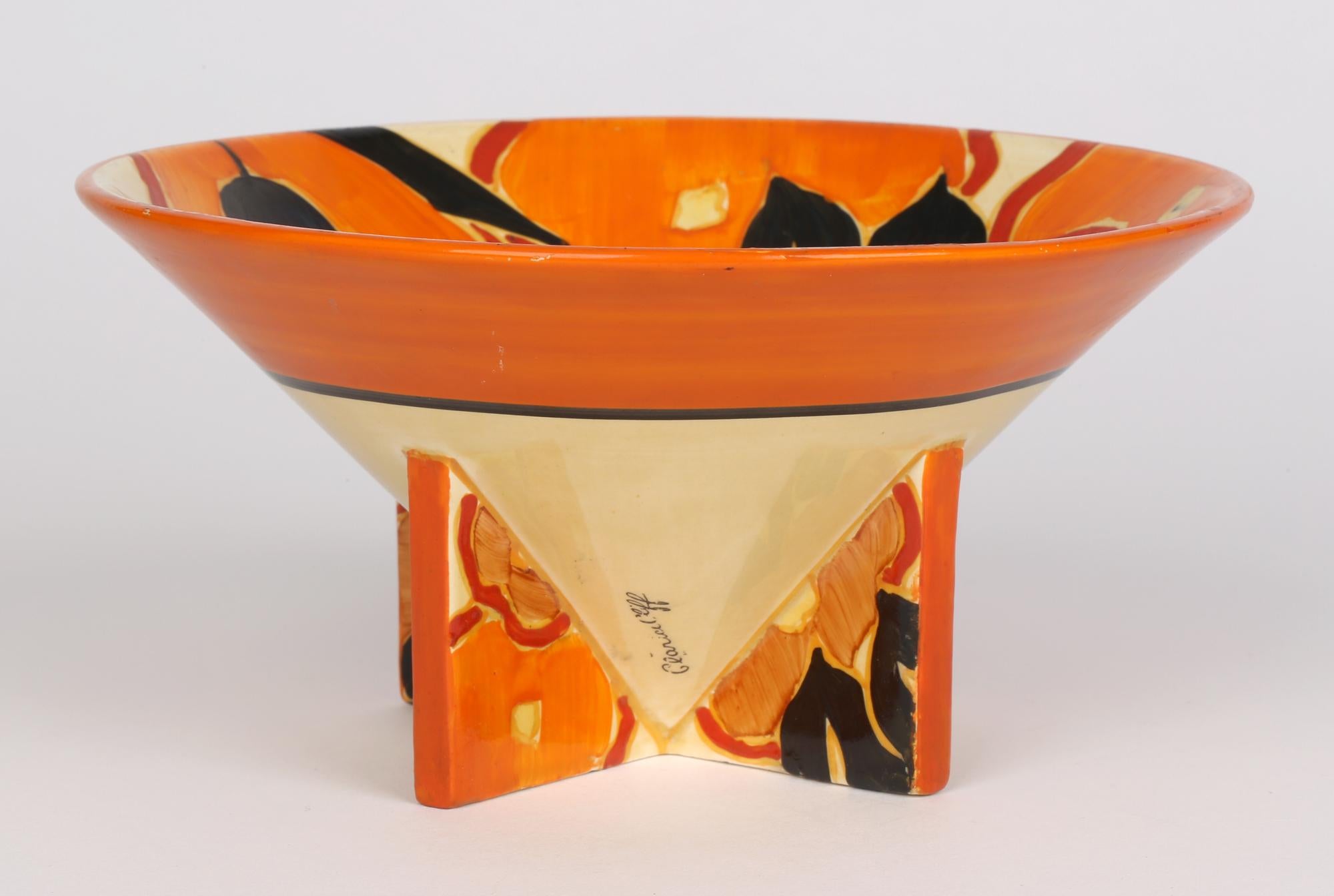 Mid-20th Century Clarice Cliff Art Deco Bizarre Conical Orange Chintz Hand Painted Bowl