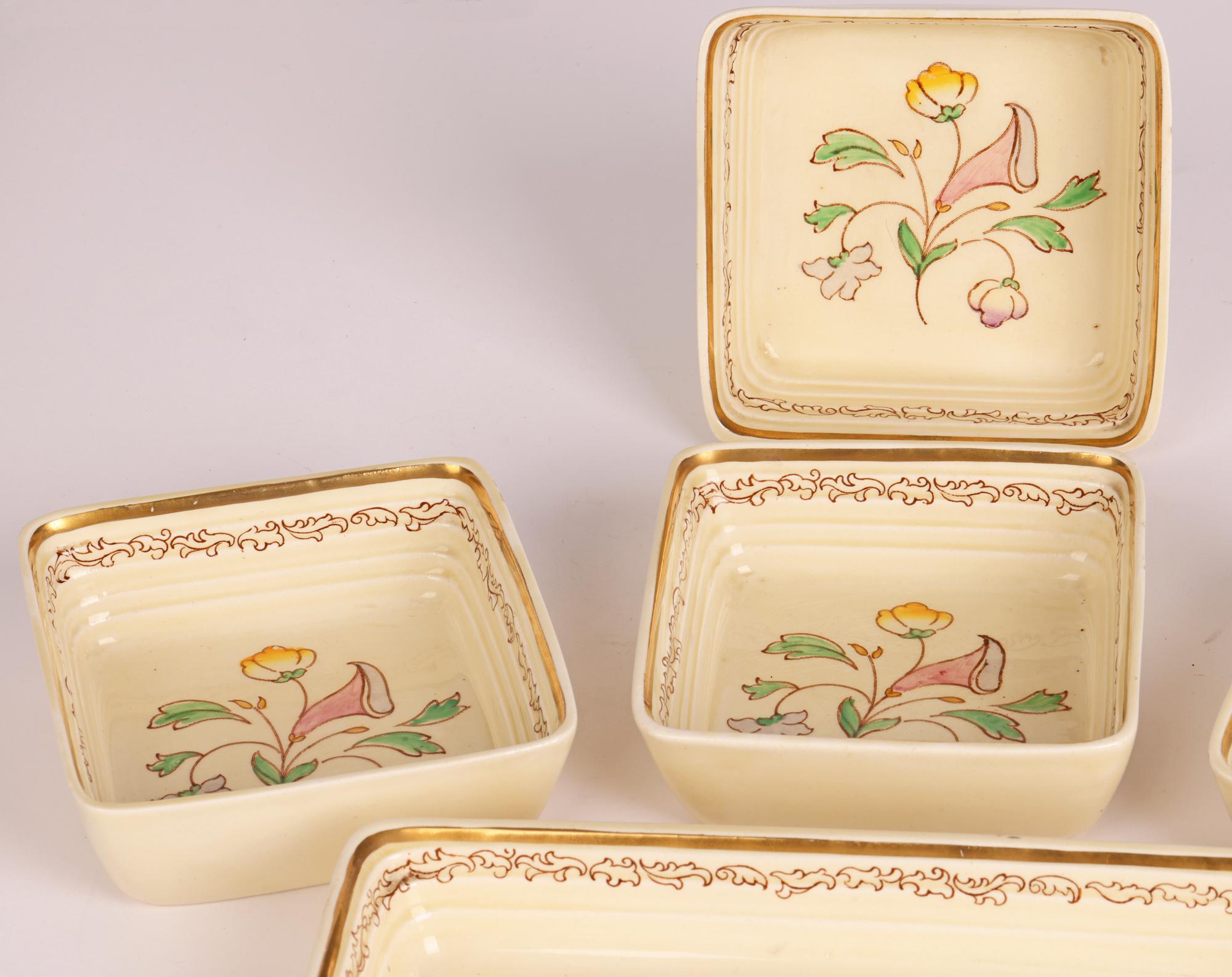 Clarice Cliff Art Deco Floral Painted Hors d’Oeuvres Dish Set on Tray 2