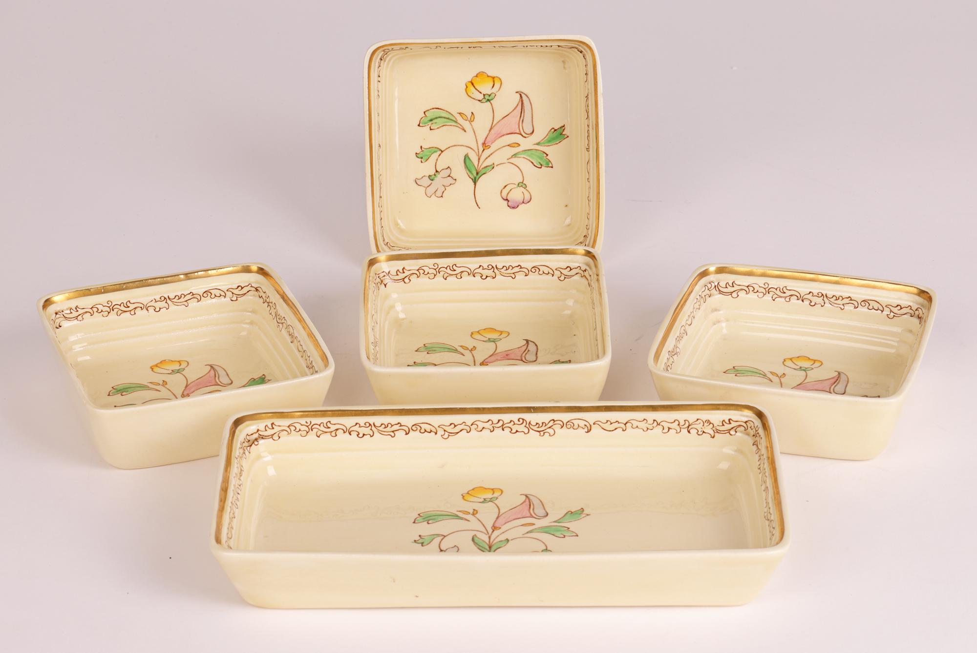 Clarice Cliff Art Deco Floral Painted Hors d’Oeuvres Dish Set on Tray 3