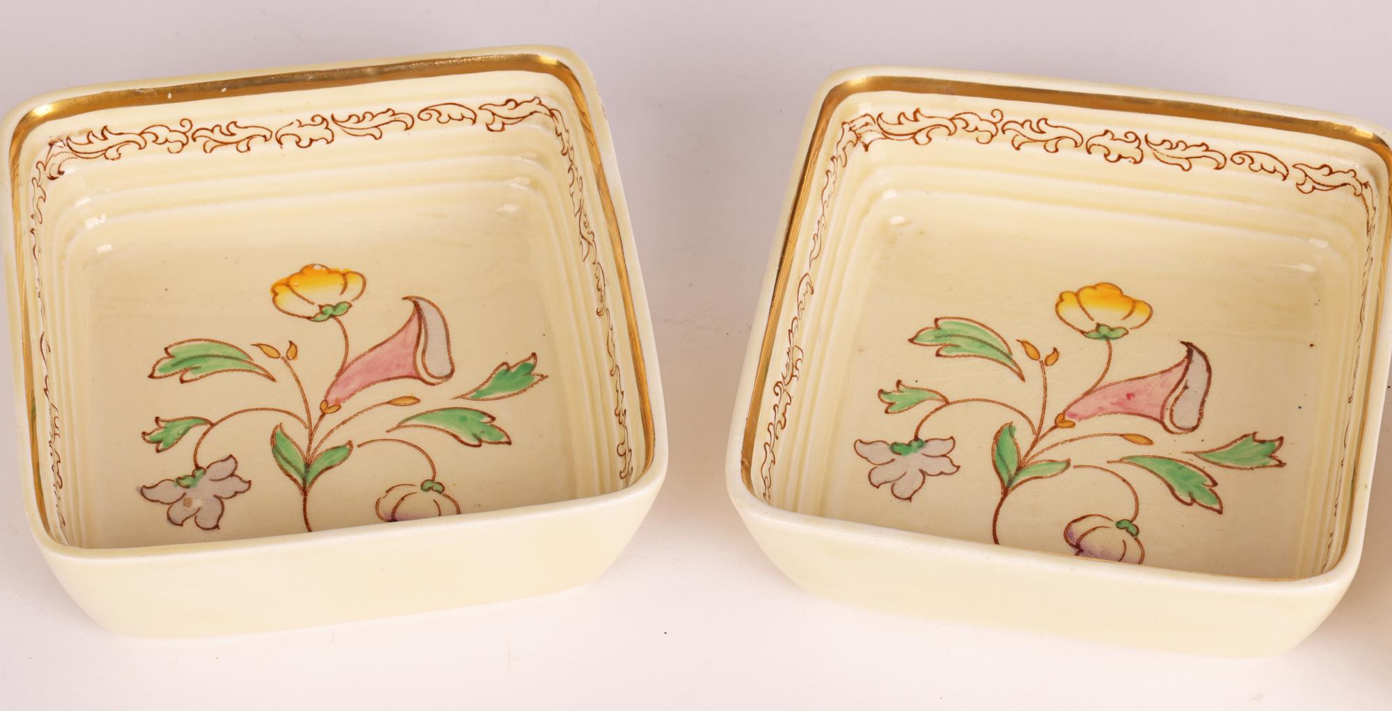 Clarice Cliff Art Deco Floral Painted Hors d’Oeuvres Dish Set on Tray 4
