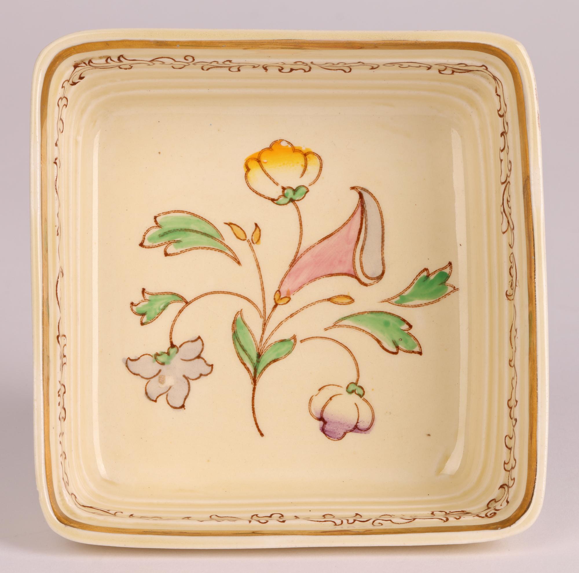 Clarice Cliff Art Deco Floral Painted Hors d’Oeuvres Dish Set on Tray 5