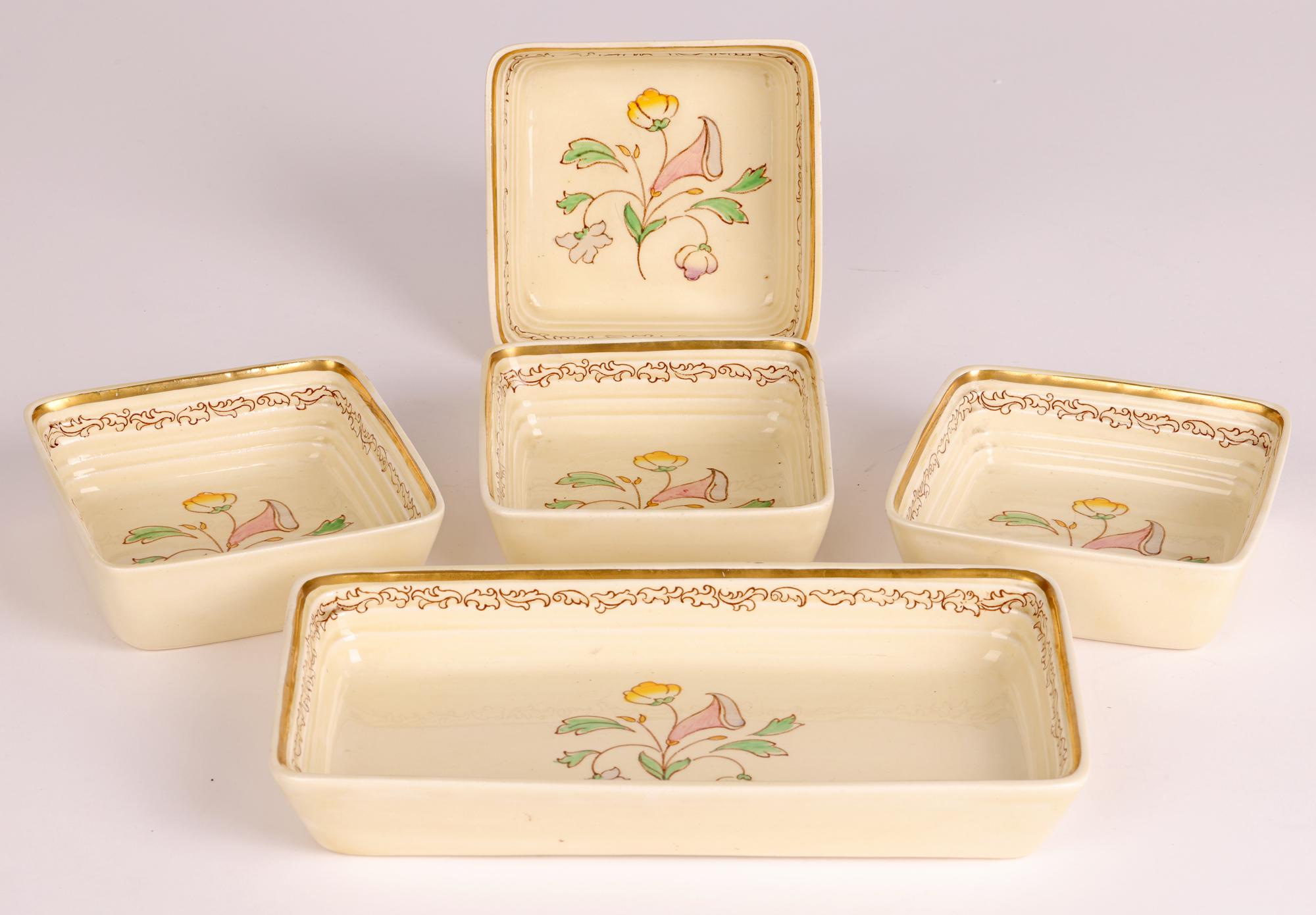 Mid-20th Century Clarice Cliff Art Deco Floral Painted Hors d’Oeuvres Dish Set on Tray