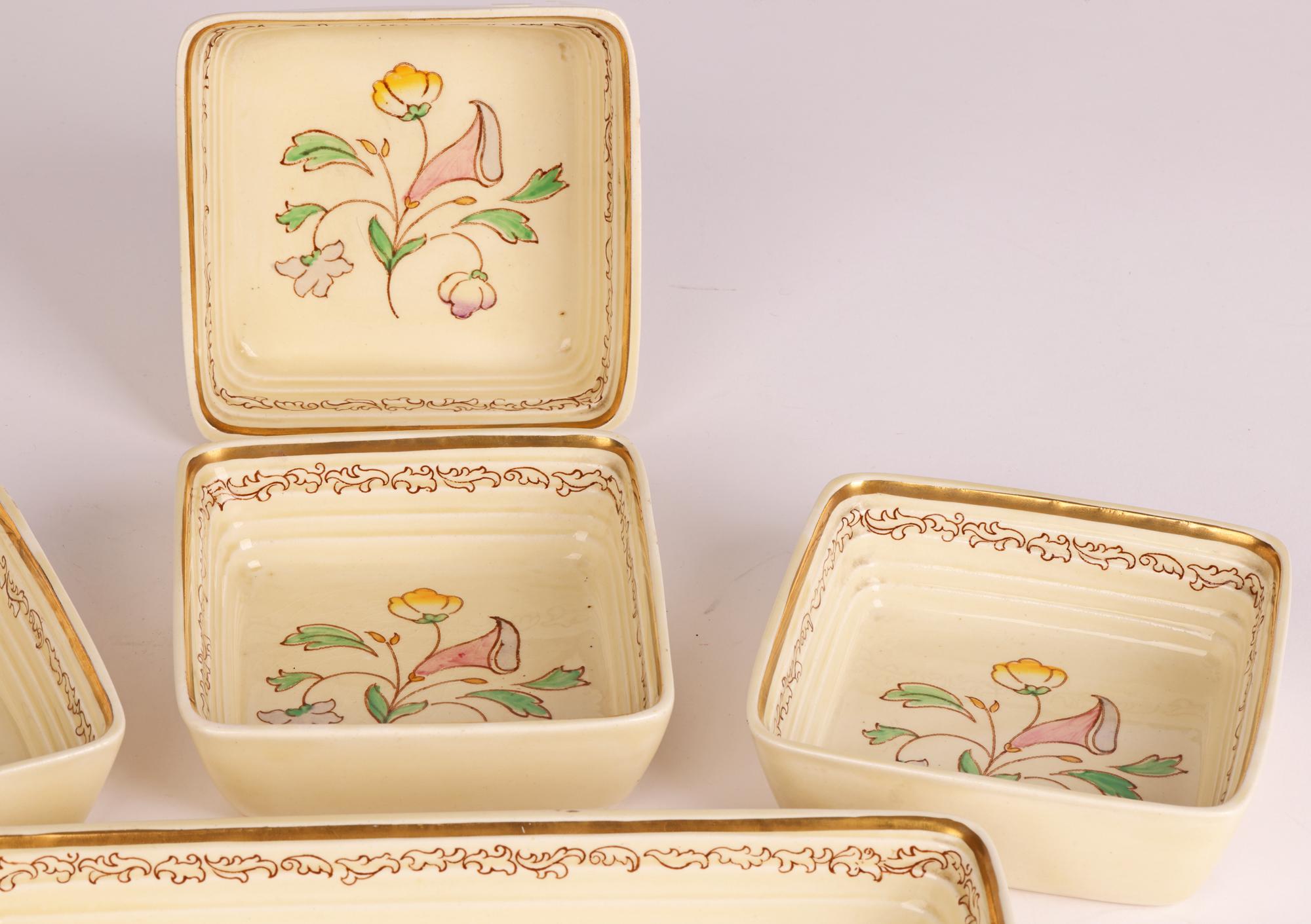 Ceramic Clarice Cliff Art Deco Floral Painted Hors d’Oeuvres Dish Set on Tray