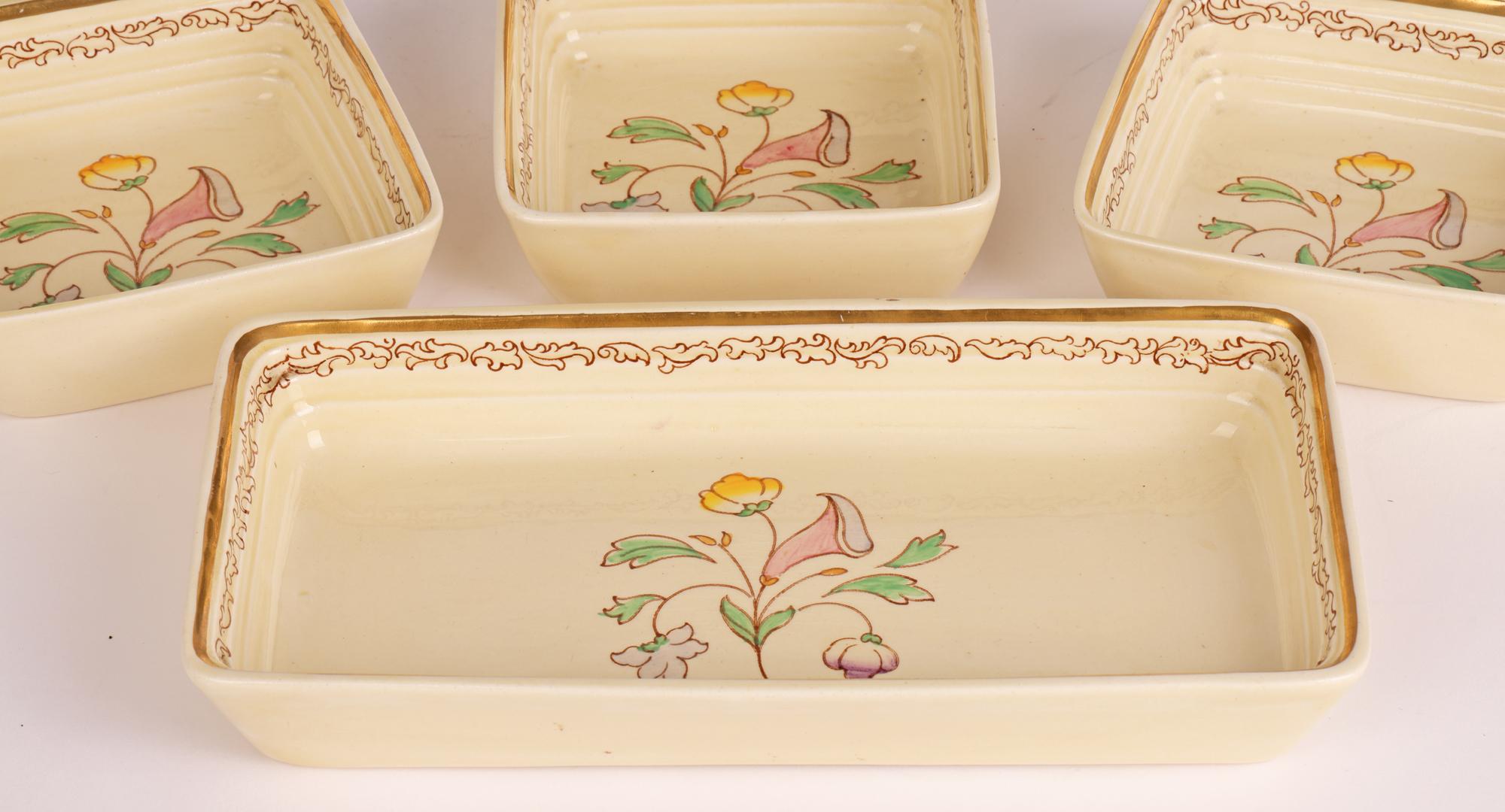 Clarice Cliff Art Deco Floral Painted Hors d’Oeuvres Dish Set on Tray 1
