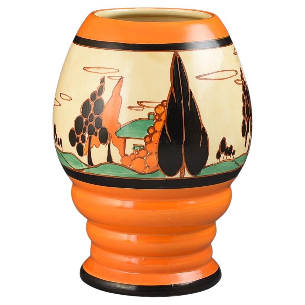 Clarice Cliff ART DECO HANDPAINTED TREES AND HOUSE 362 SHAPE VASE C.1931 For Sale