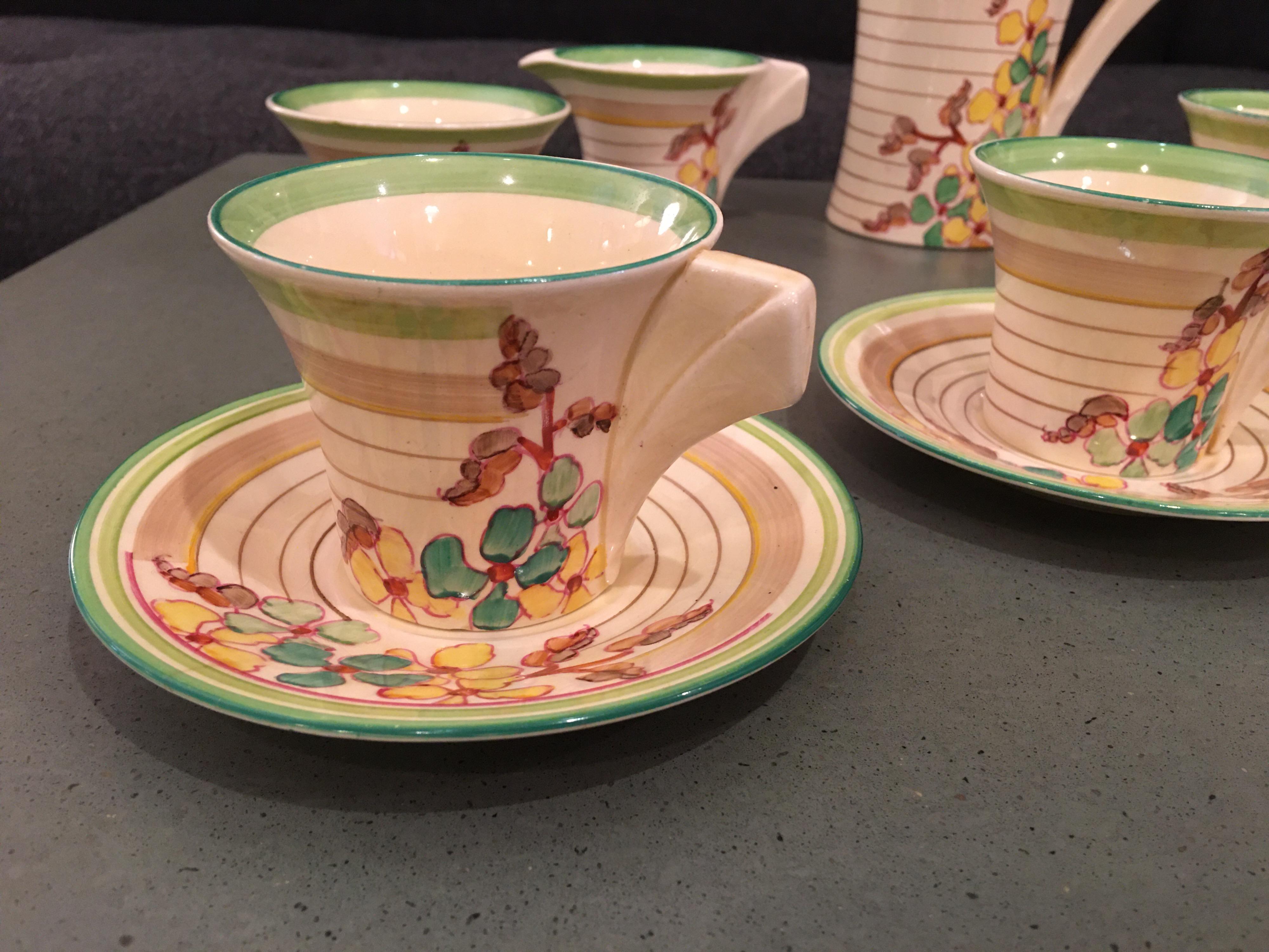 English Clarice Cliff Bizarre Ware Coffee Set