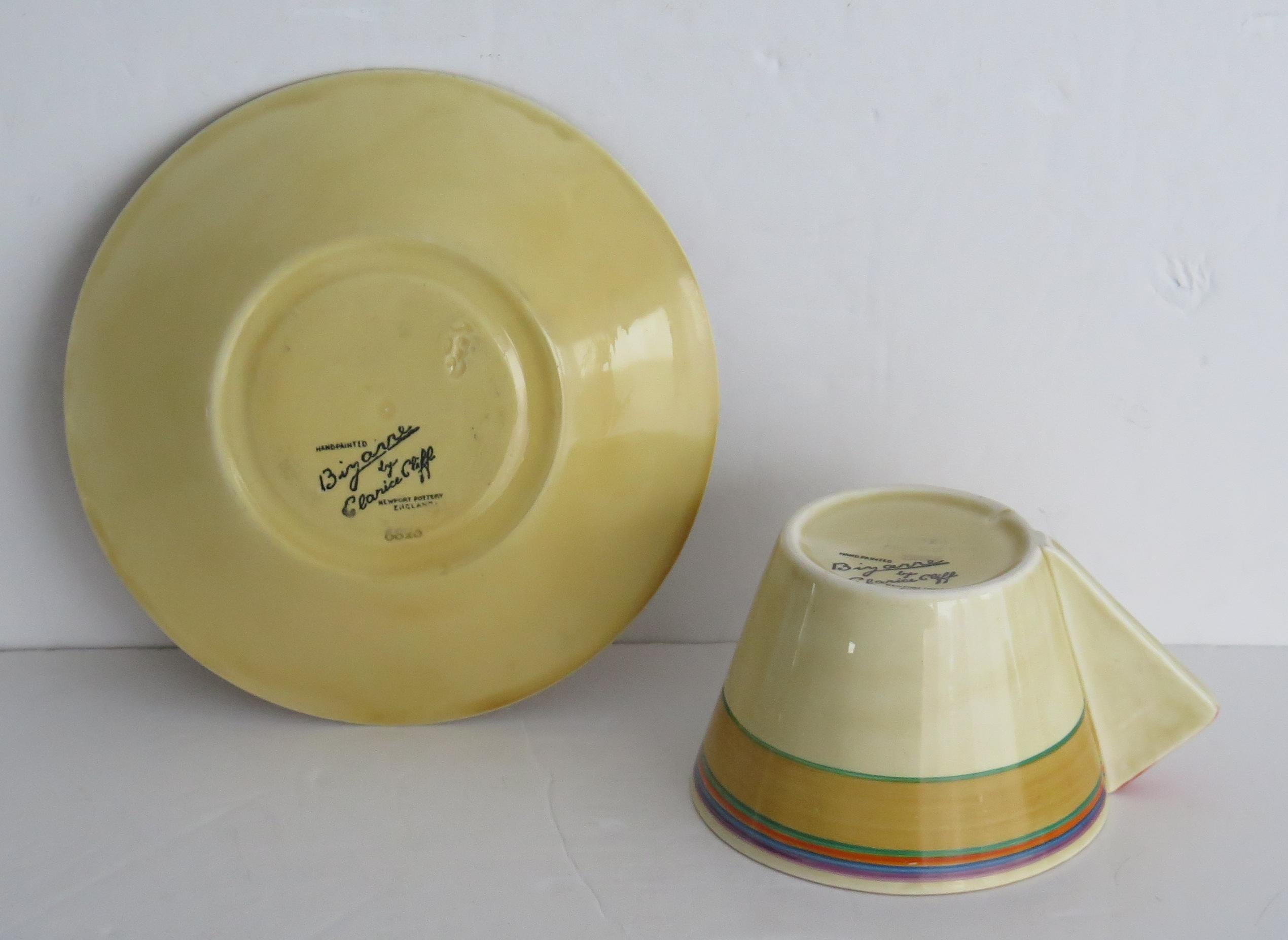 Clarice Cliff Cup and Saucer Conical Banded Bizarre Ptn Art Deco, circa 1930 4