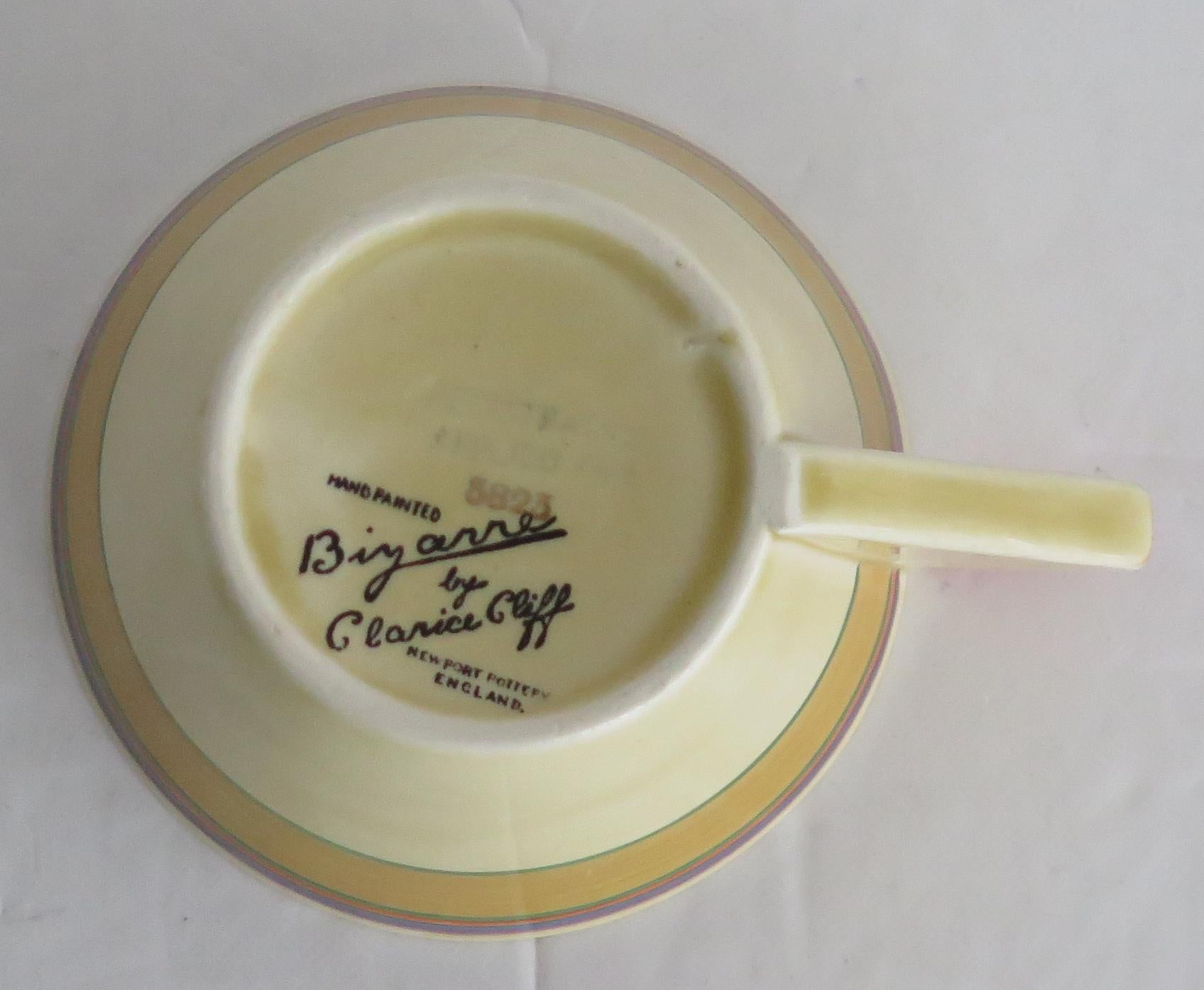 Clarice Cliff Cup and Saucer Conical Banded Bizarre Ptn Art Deco, circa 1930 6