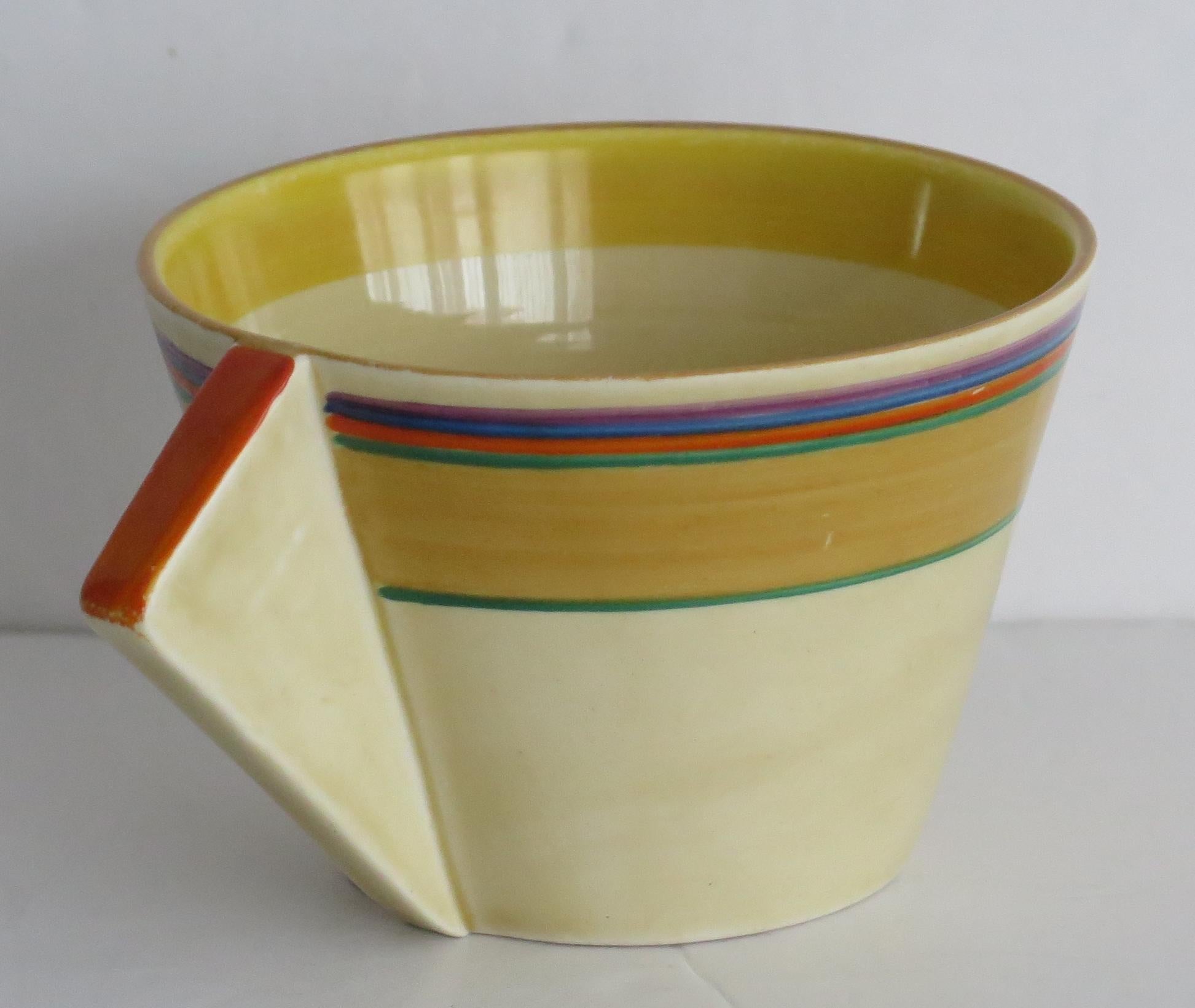 Clarice Cliff Cup and Saucer Conical Banded Bizarre Ptn Art Deco, circa 1930 In Good Condition In Lincoln, Lincolnshire
