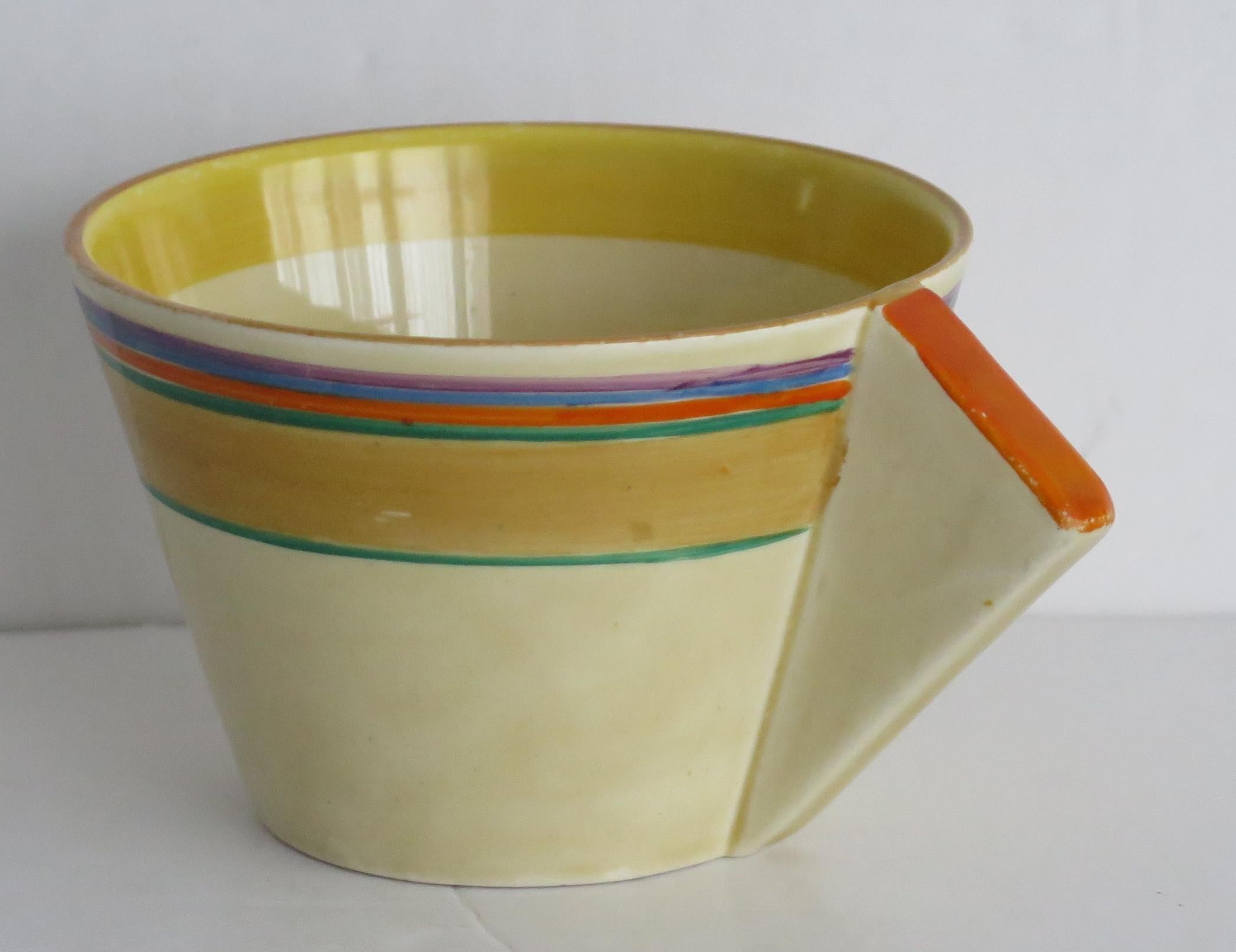 Pottery Clarice Cliff Cup and Saucer Conical Banded Bizarre Ptn Art Deco, circa 1930