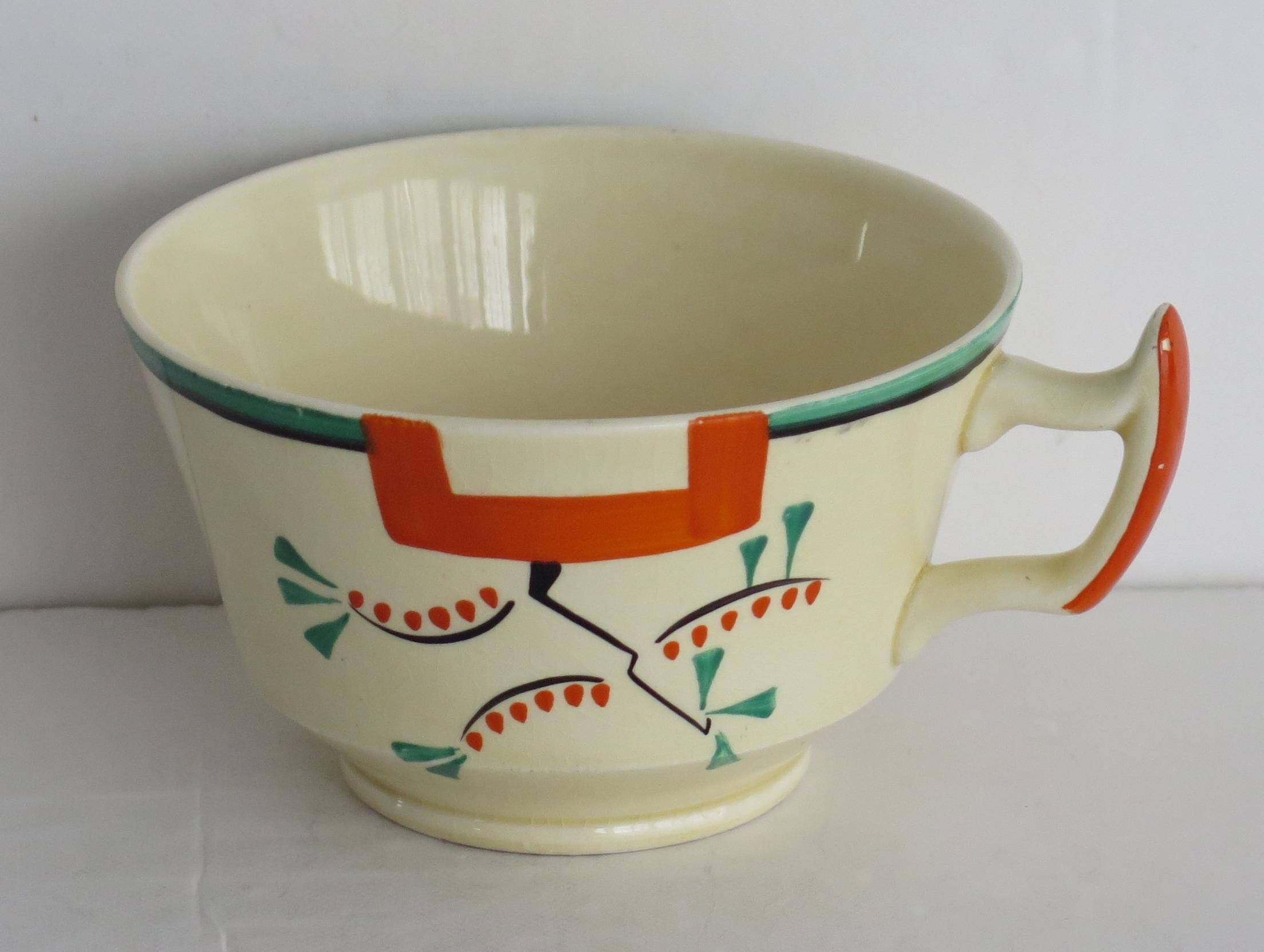 British Clarice Cliff Cup and Saucer Duo Ravel Pattern Athens Shape, Art Deco circa 1936 For Sale