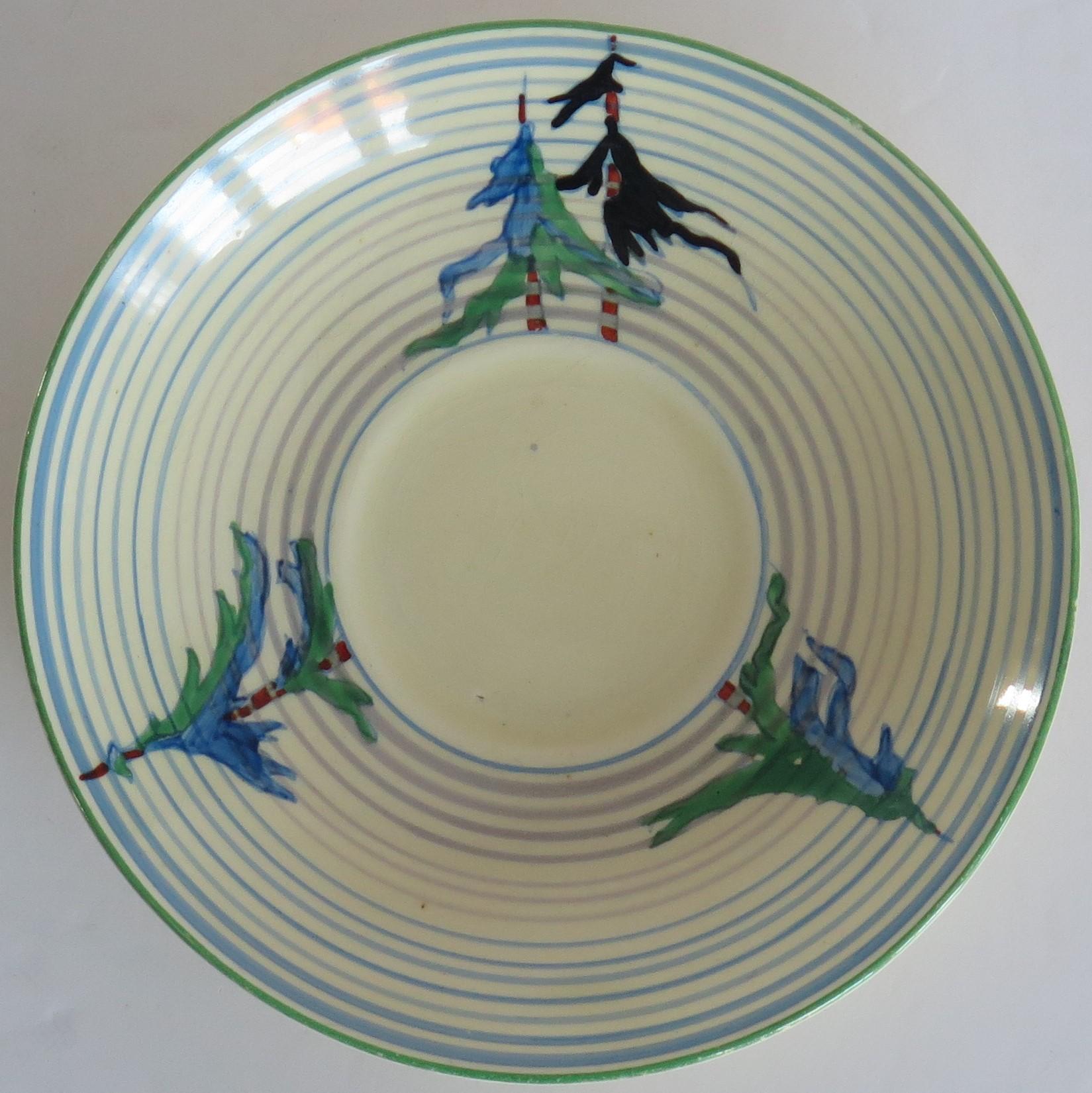 Clarice Cliff Cup and Saucer Rare Pine Grove Bizarre Ptn Art Deco, Circa 1935 For Sale 1