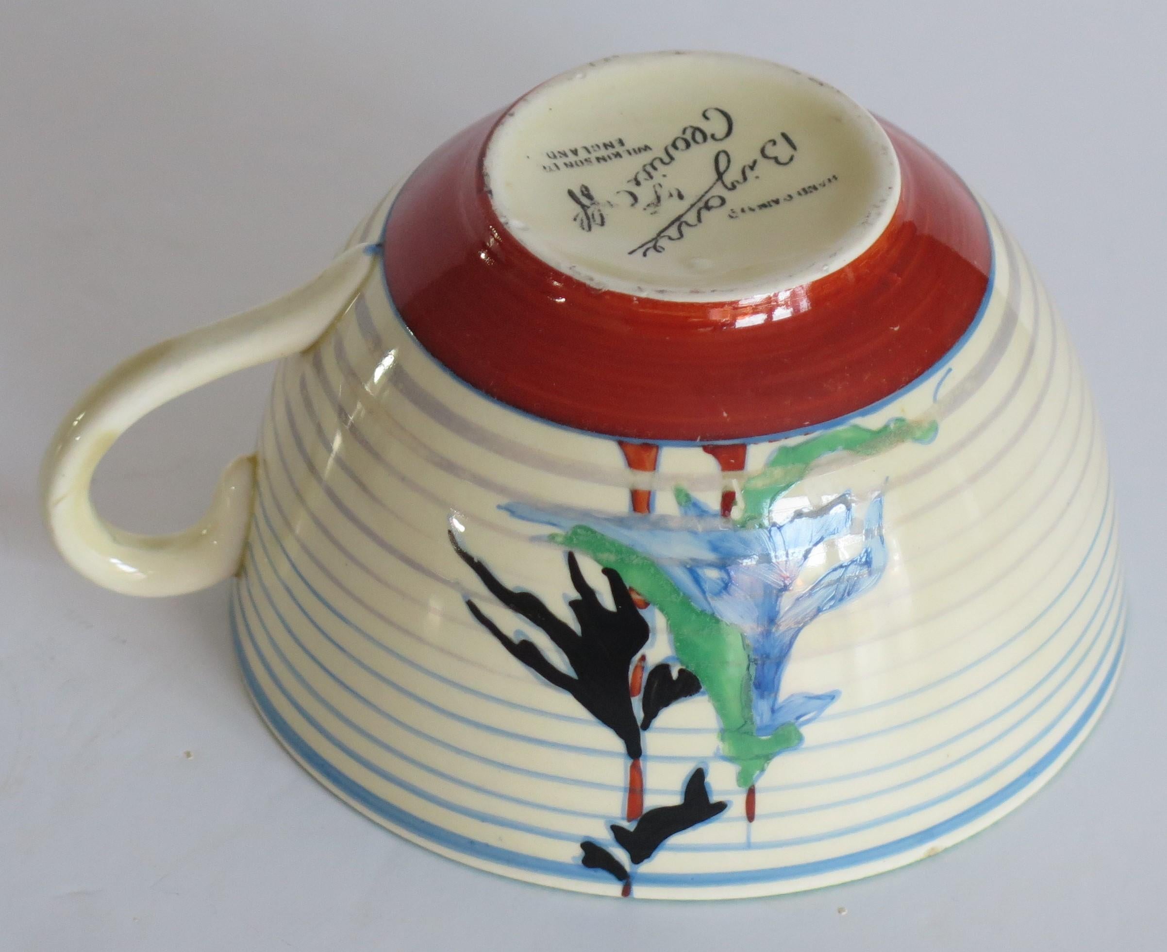 Clarice Cliff Cup and Saucer Rare Pine Grove Bizarre Ptn Art Deco, Circa 1935 In Good Condition For Sale In Lincoln, Lincolnshire