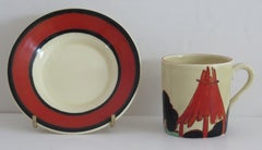 Clarice Cliff Cup and Saucer Rare Red Autumn Bizarre & Fantasque Ptn, circa 1930