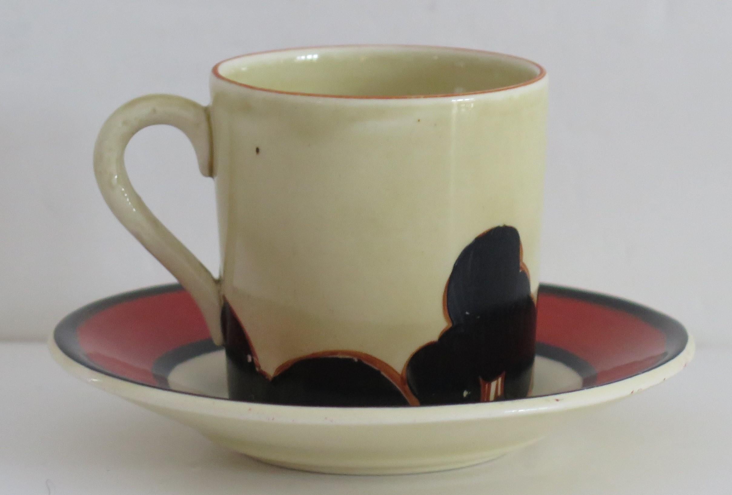 Hand-Painted Clarice Cliff Cup and Saucer Rare Red Autumn Bizarre & Fantasque Ptn, circa 1930